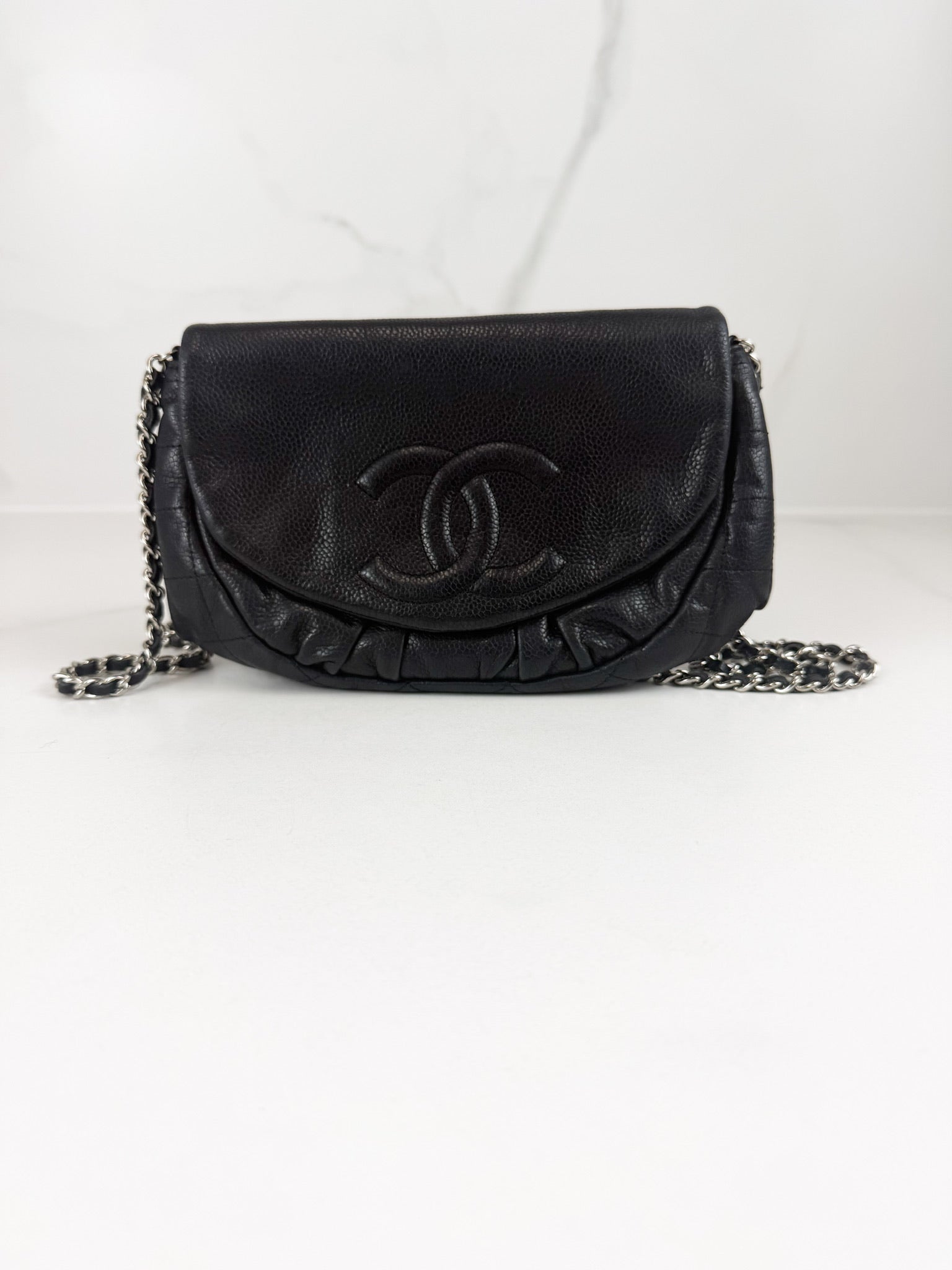 Chanel Black Half Moon Caviar CC WOC with SHW