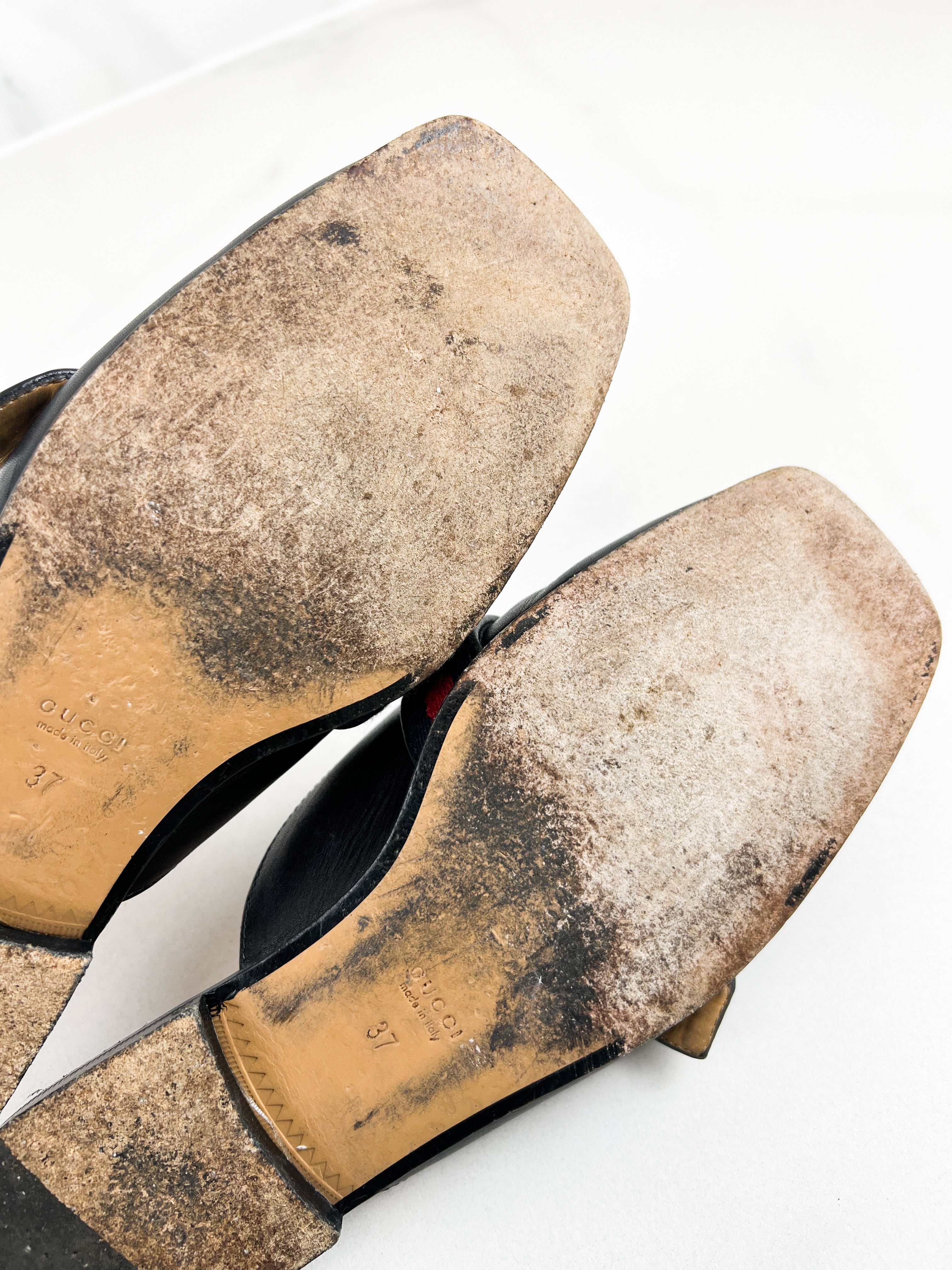 Gucci GG Peyton Leather Mules Size 37