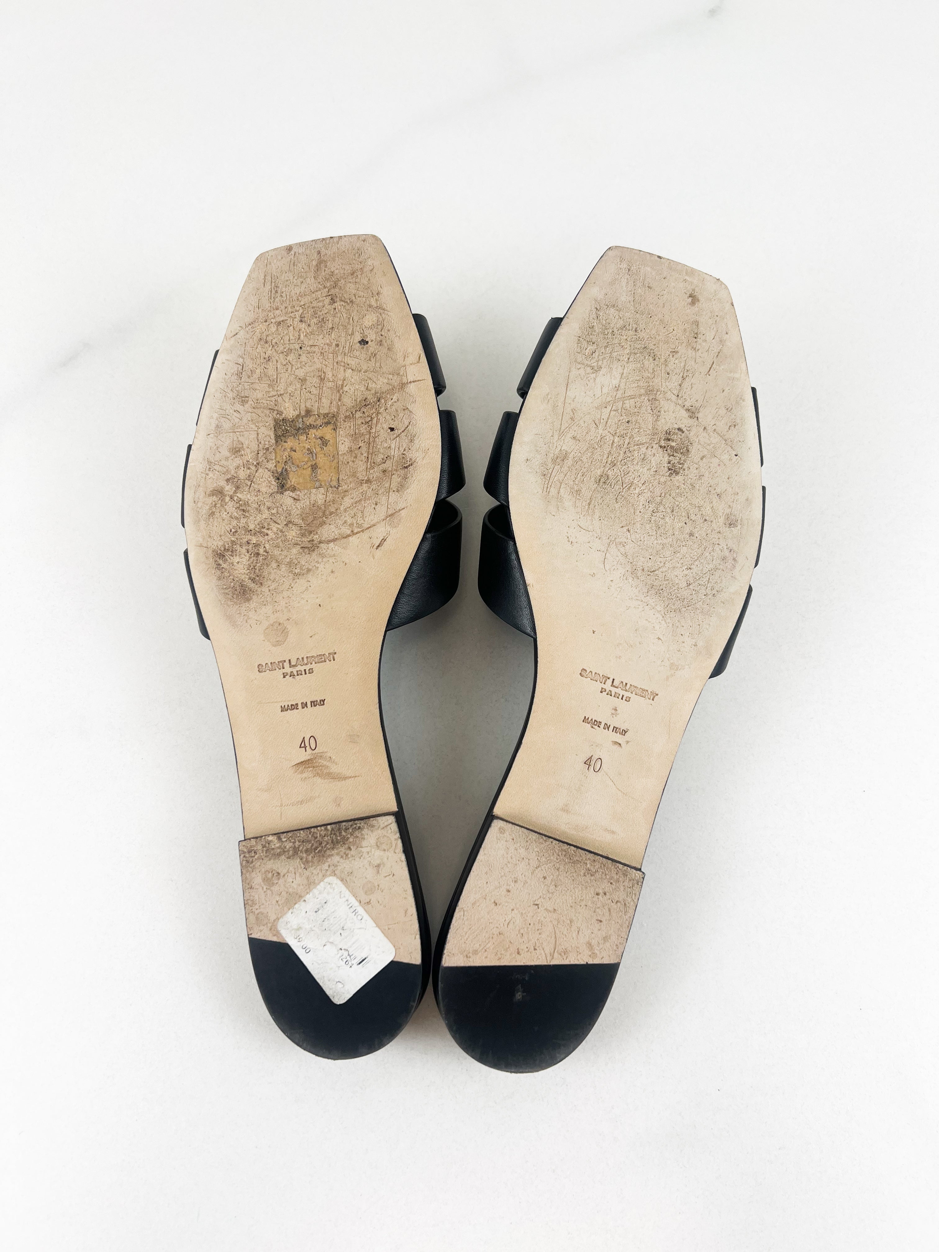 Saint Laurent Black Tribute Flat Mules Size 40