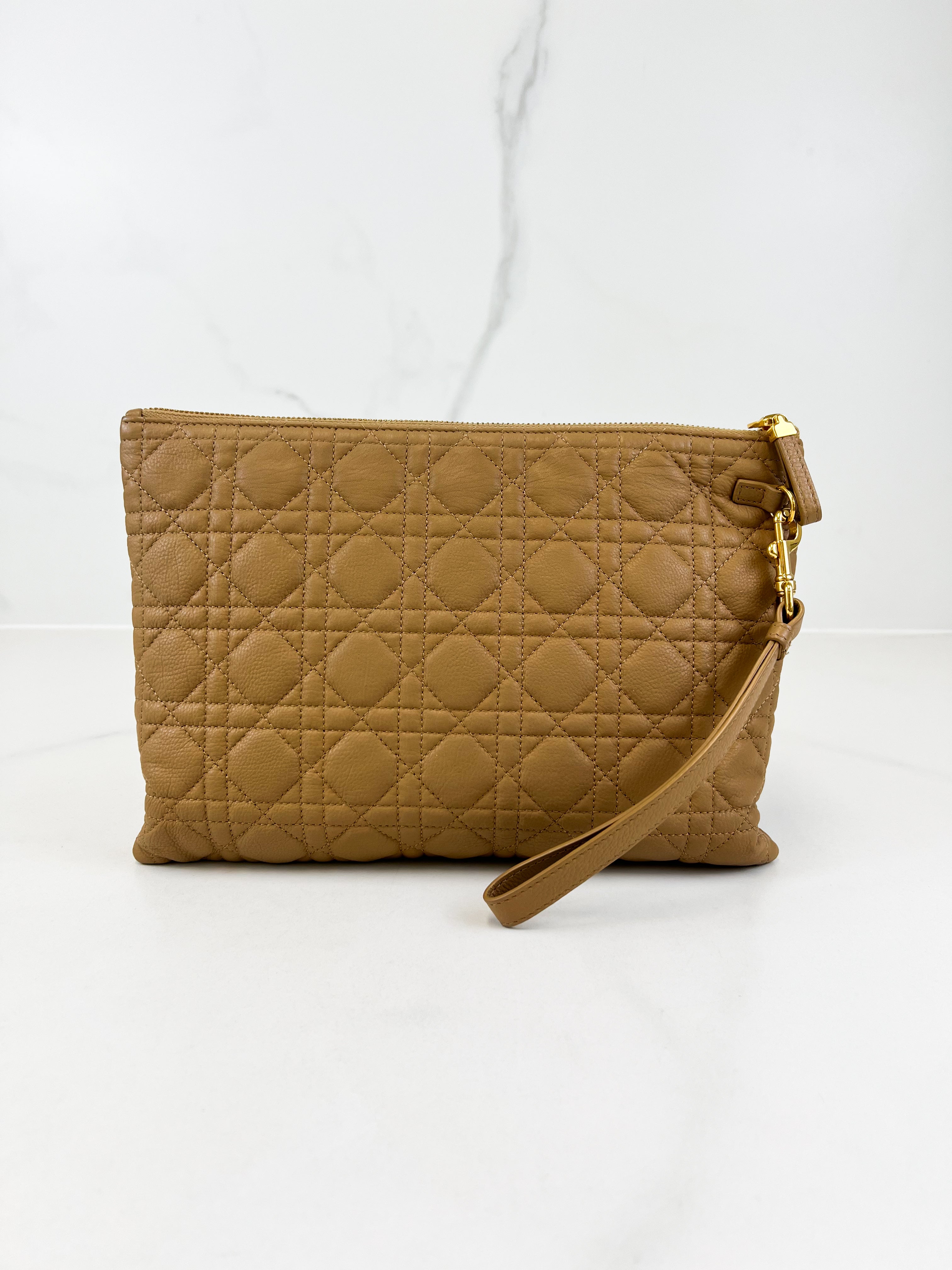 Christian Dior Caro Caramel Large Daily Cannage Quilted Leather Pouch