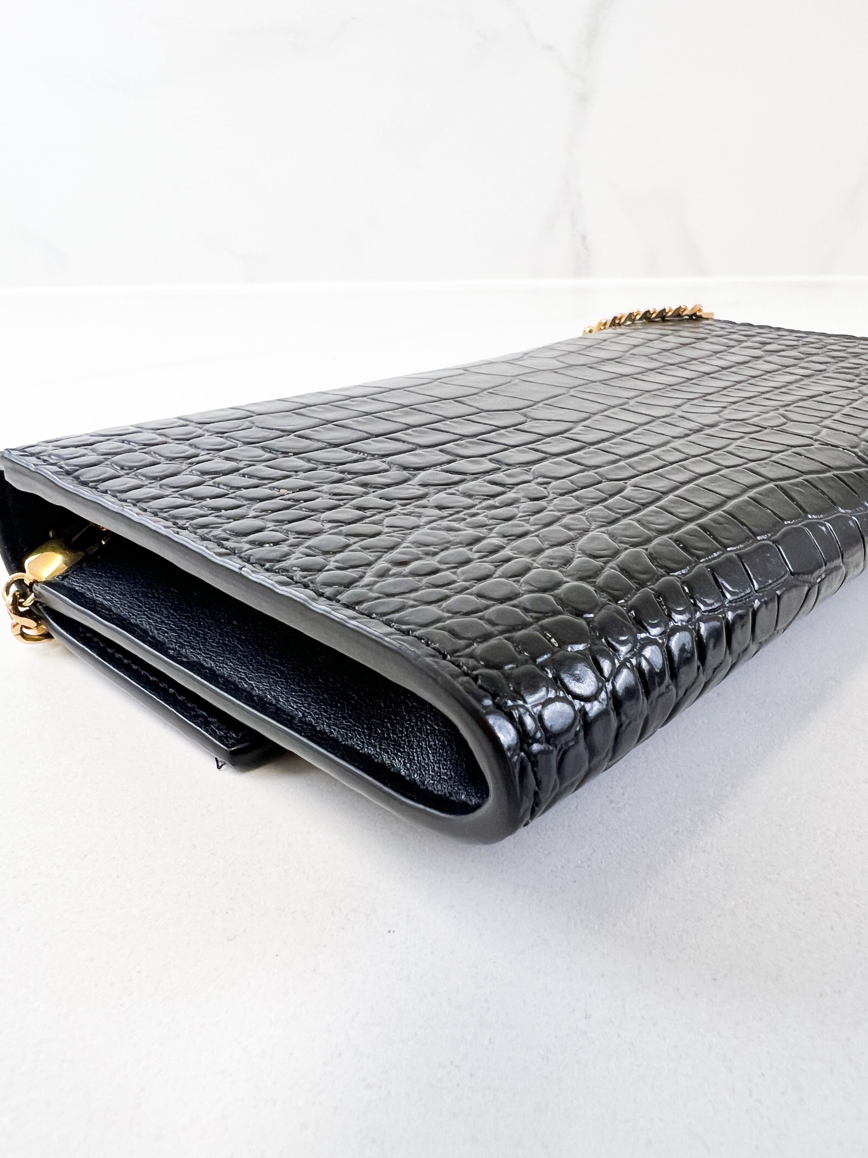 Saint Laurent Uptown Chain Wallet in Croc Leather
