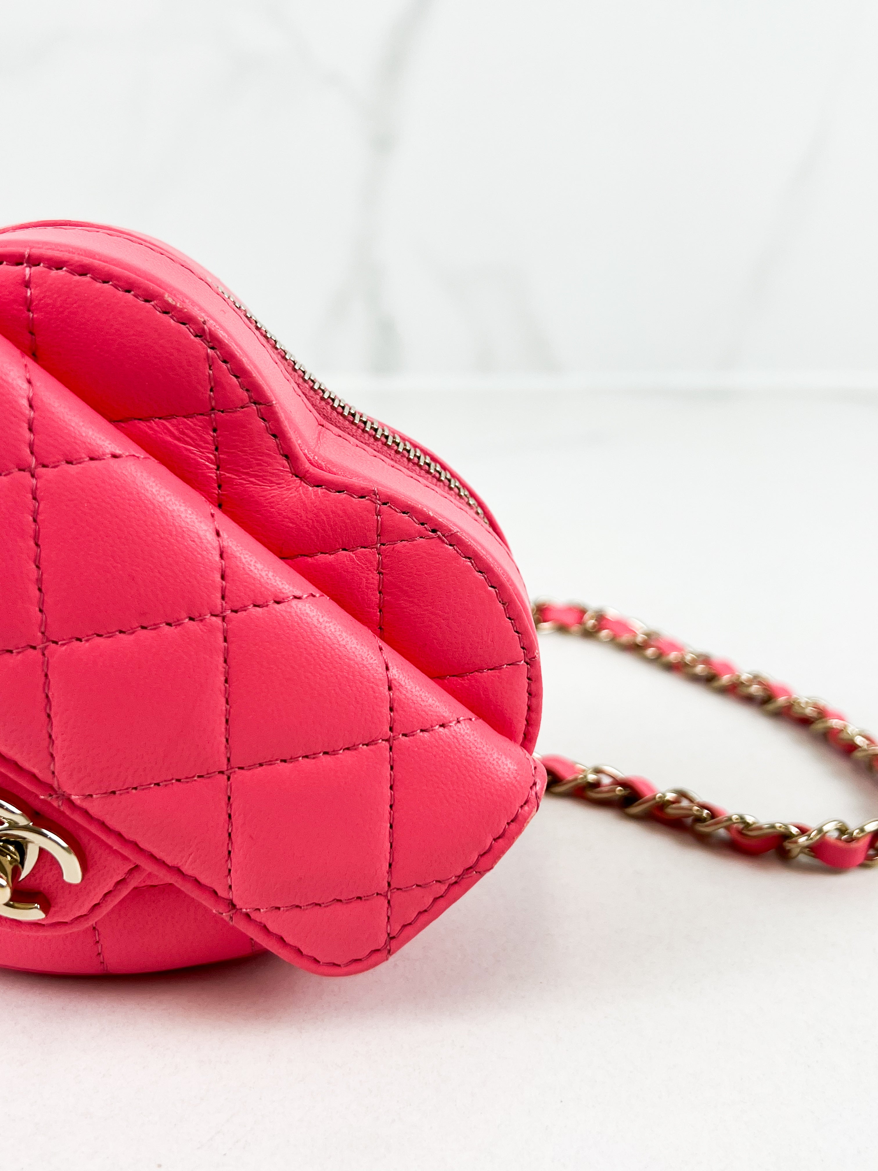 Chanel Pink Mini Lambskin Heart with LGHW
