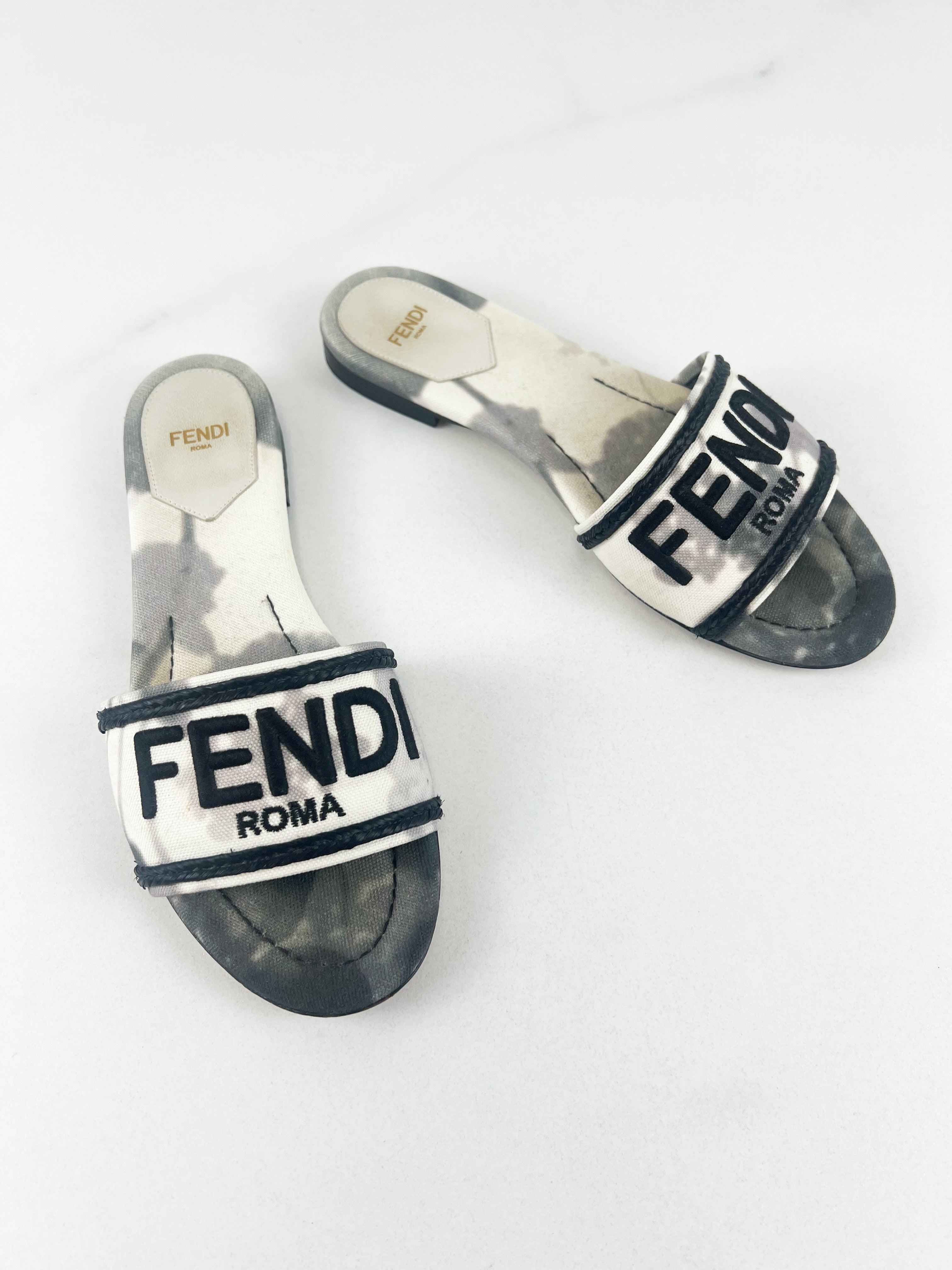Fendi Fabric/Leather Slides Size 37