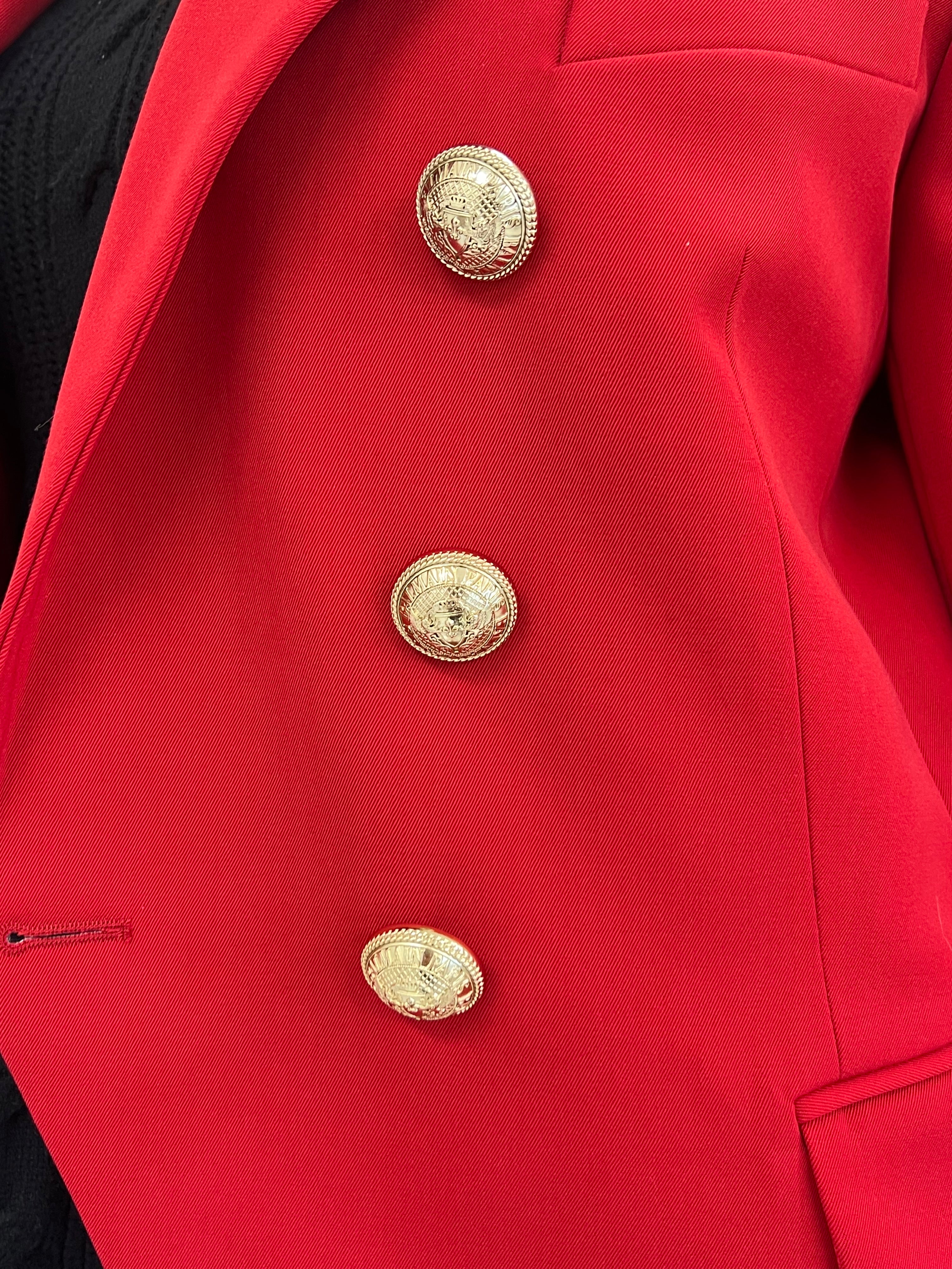 Balmain Blazer with Gold Buttons in Red