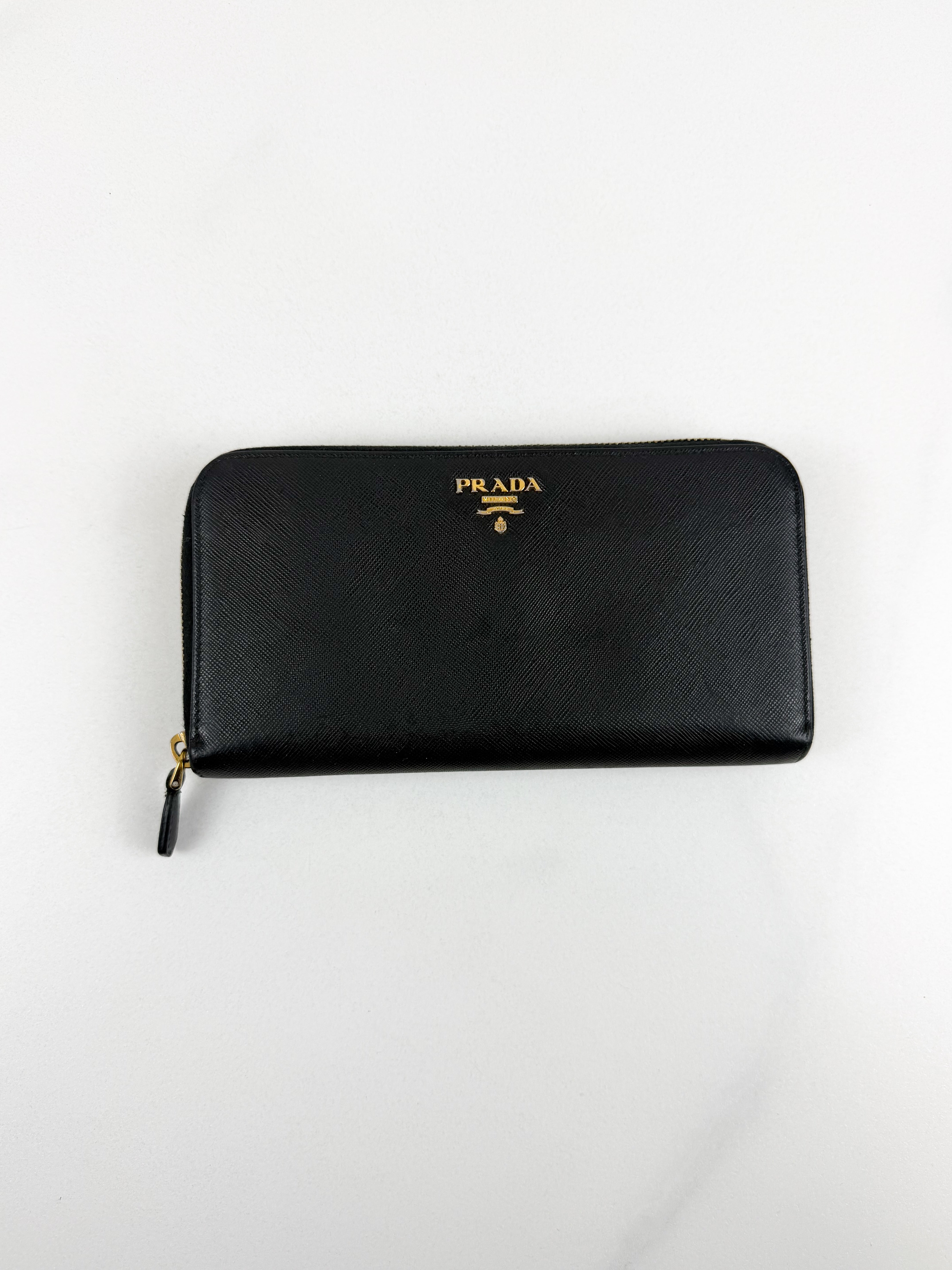 Prada Large Grained Leather Zip Around Wallet
