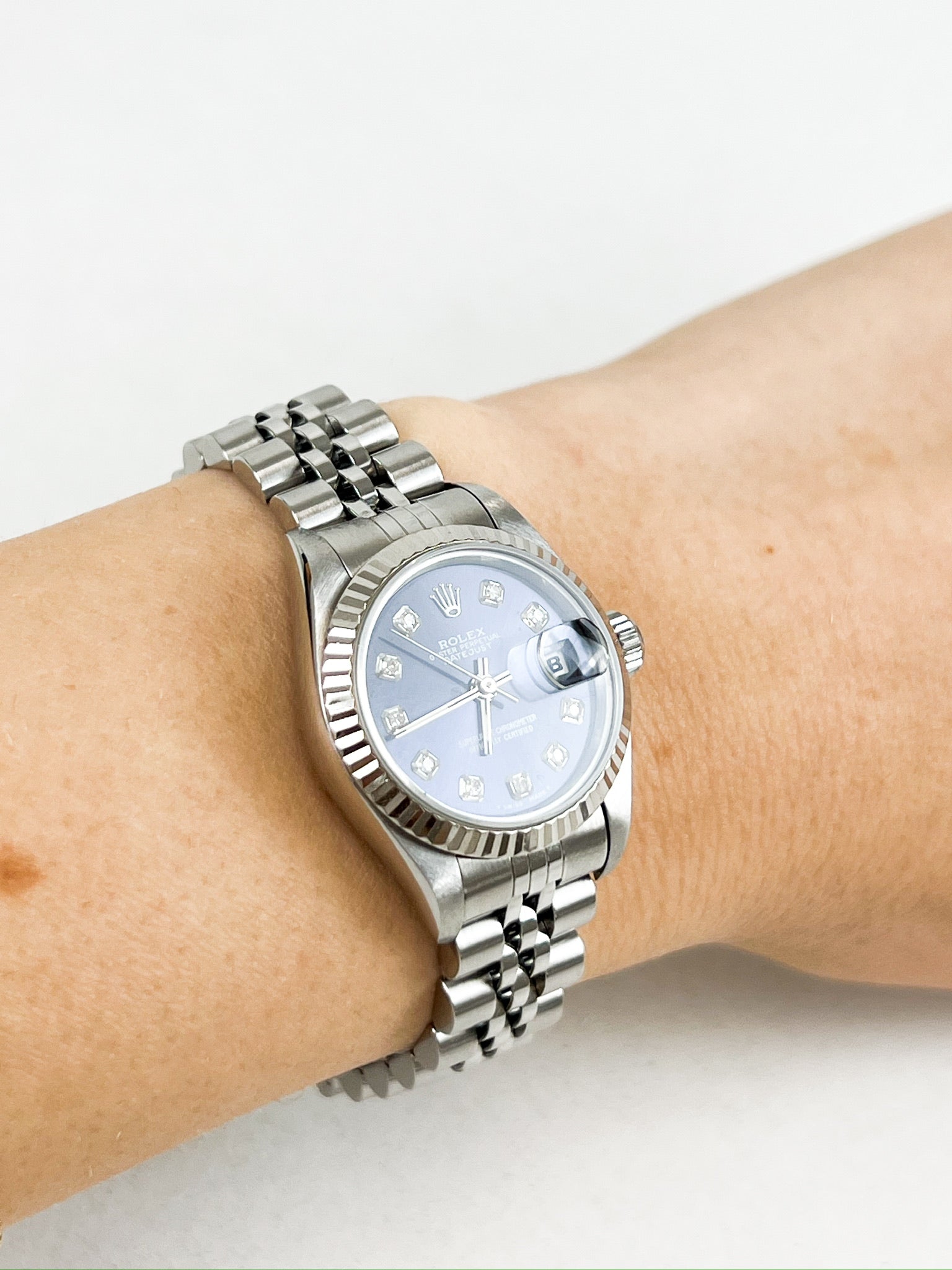 Rolex Oyster Perpetual Lady-Datejust Stainless Steel 26mm Jubilee Bracelet with Blue Diamond Dial