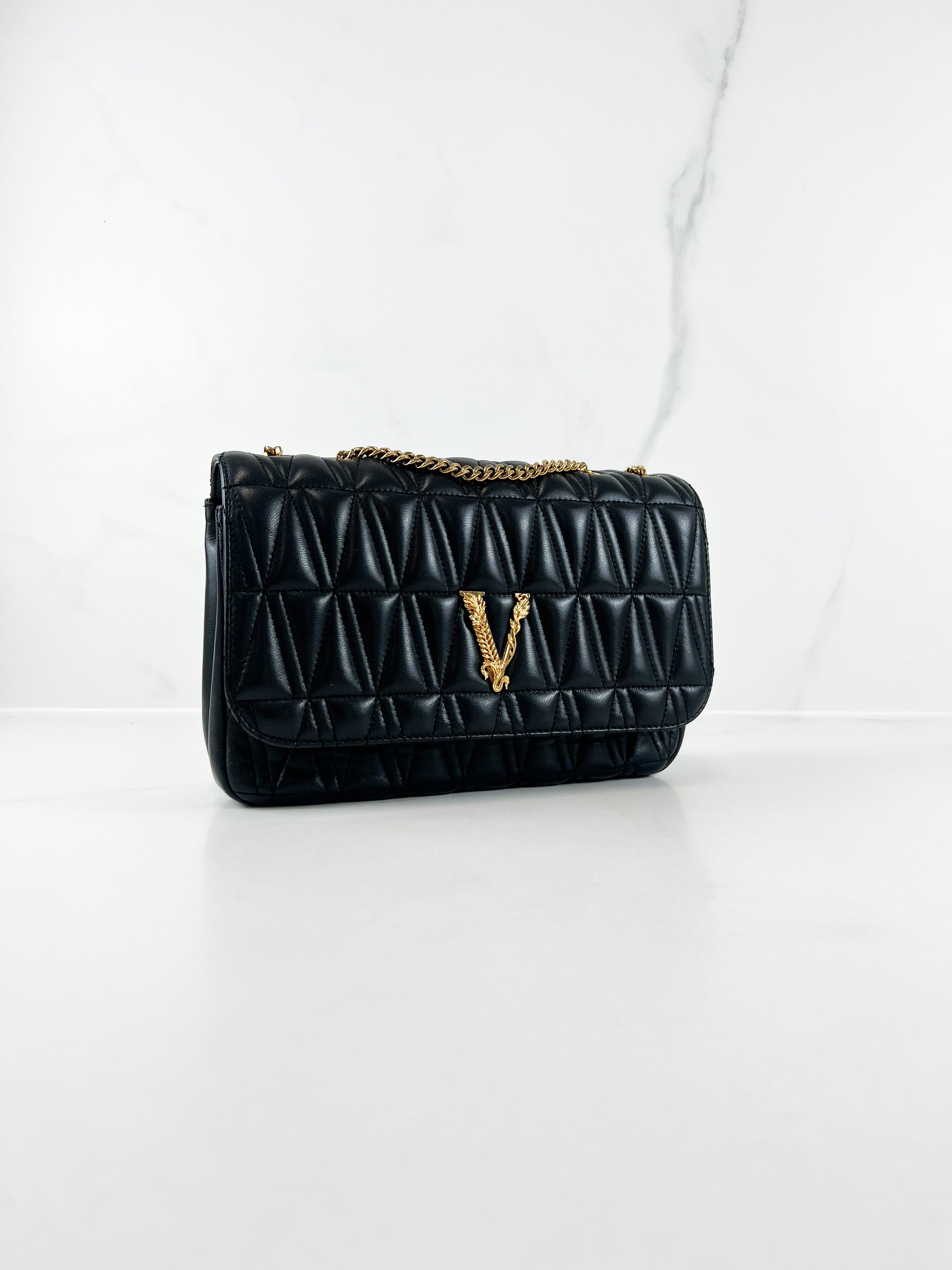 Versace Black Virtus Shoulder Bag with GHW