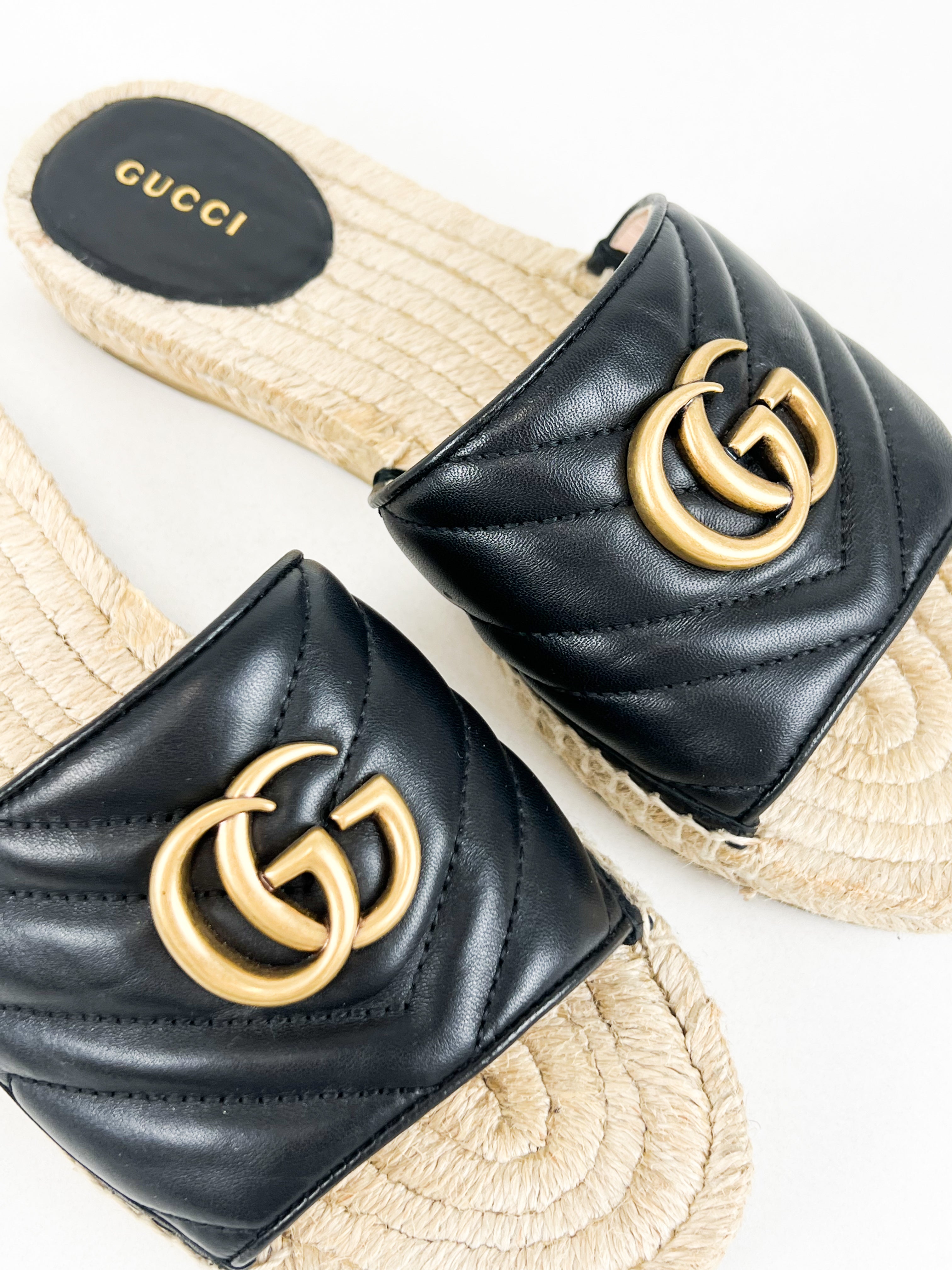 Gucci GG Marmont Canvas Espadrille Sandal Size 37