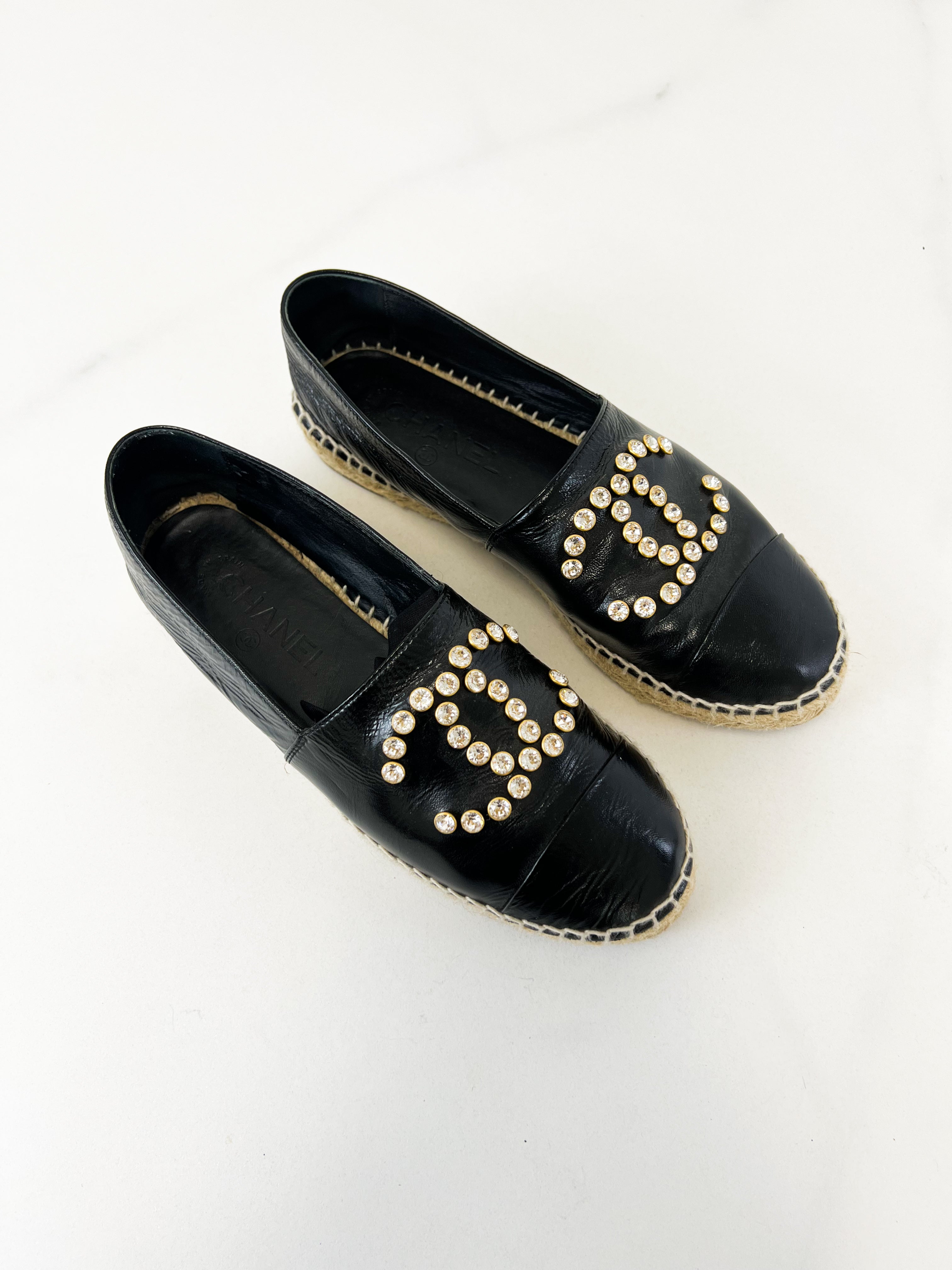 Chanel Black Embellished Espadrille Size 38