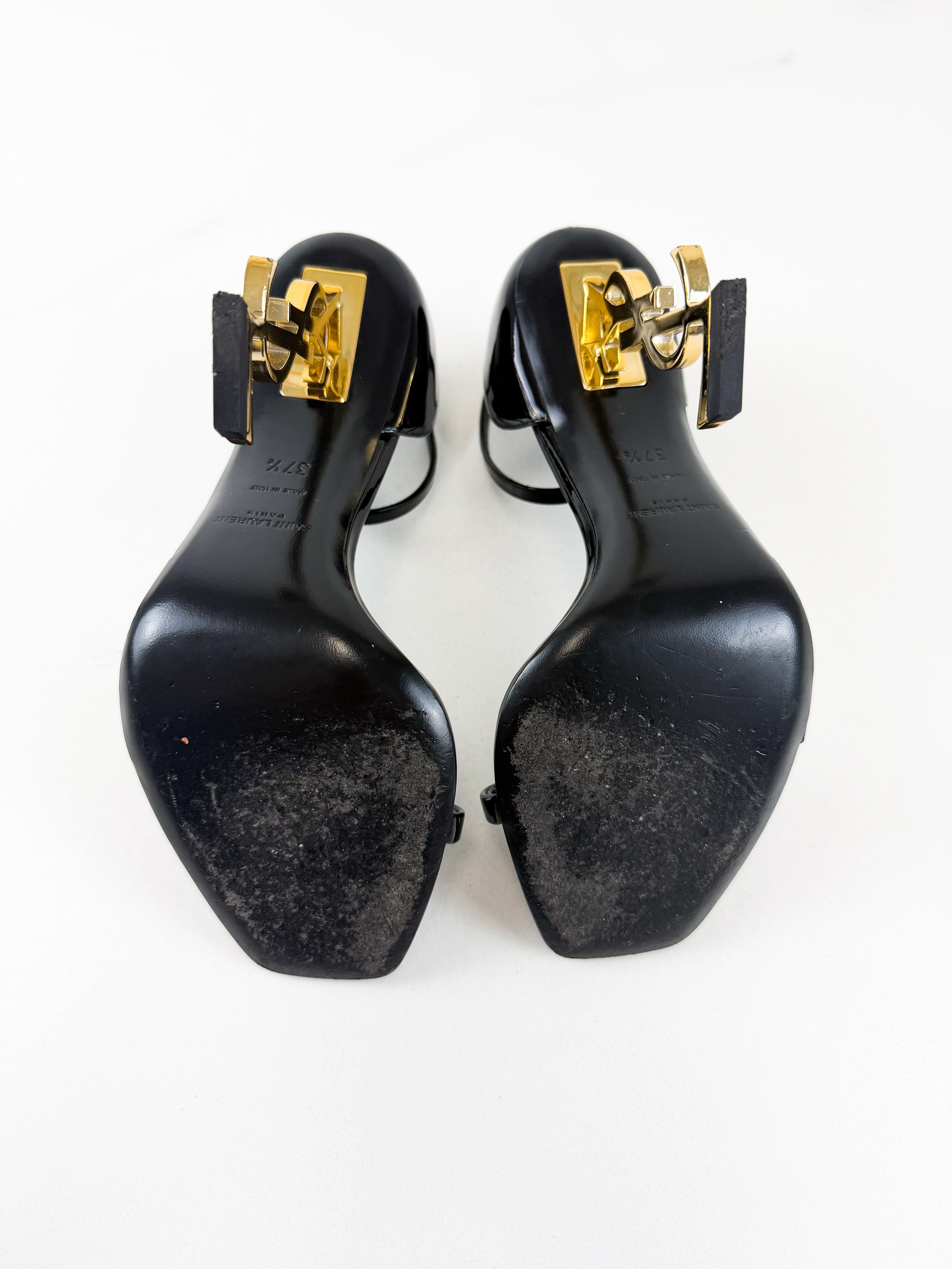 Saint Laurent Opyum Leather Black Sandal Size 37