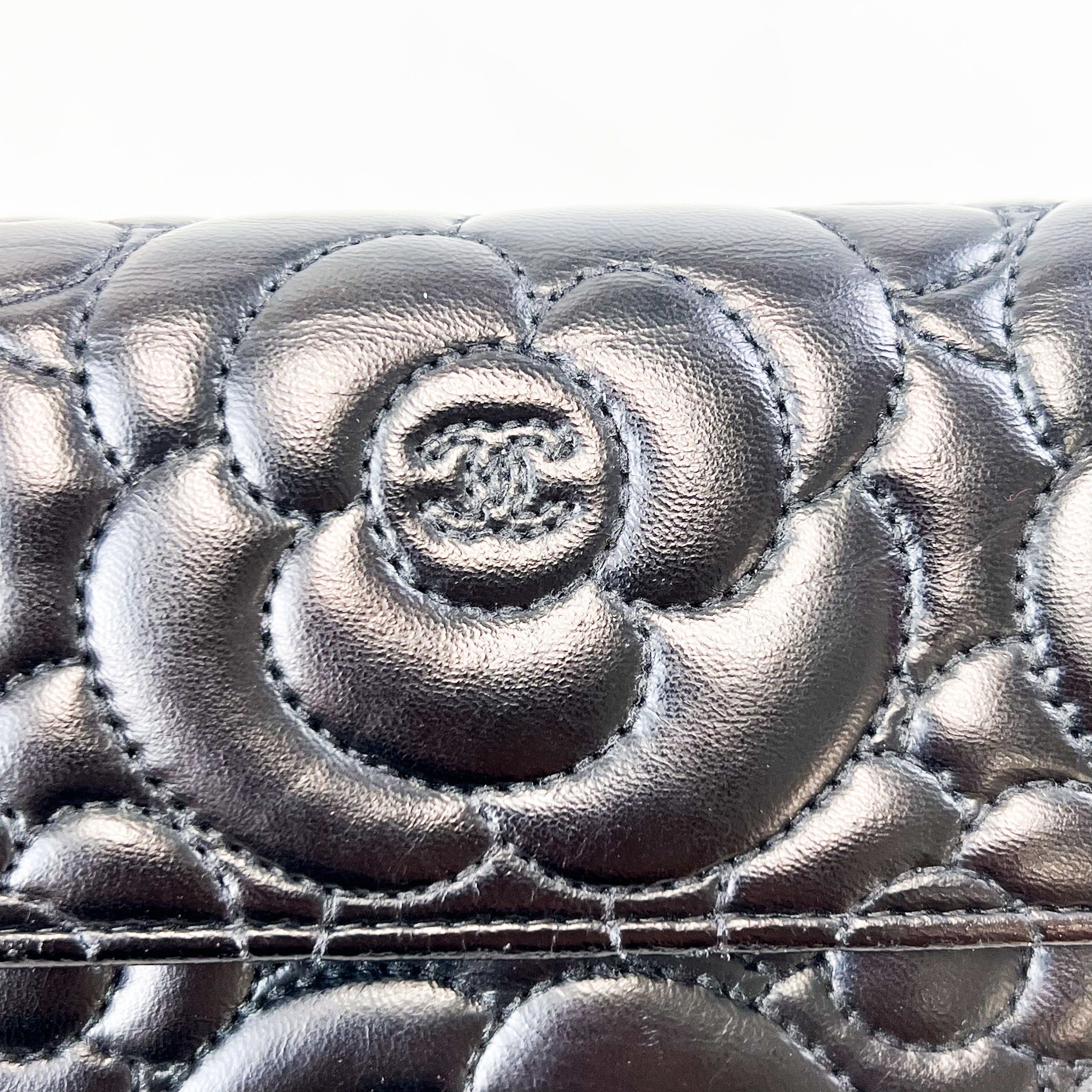 Chanel Camelia Lambskin Bi-Fold Black Wallet