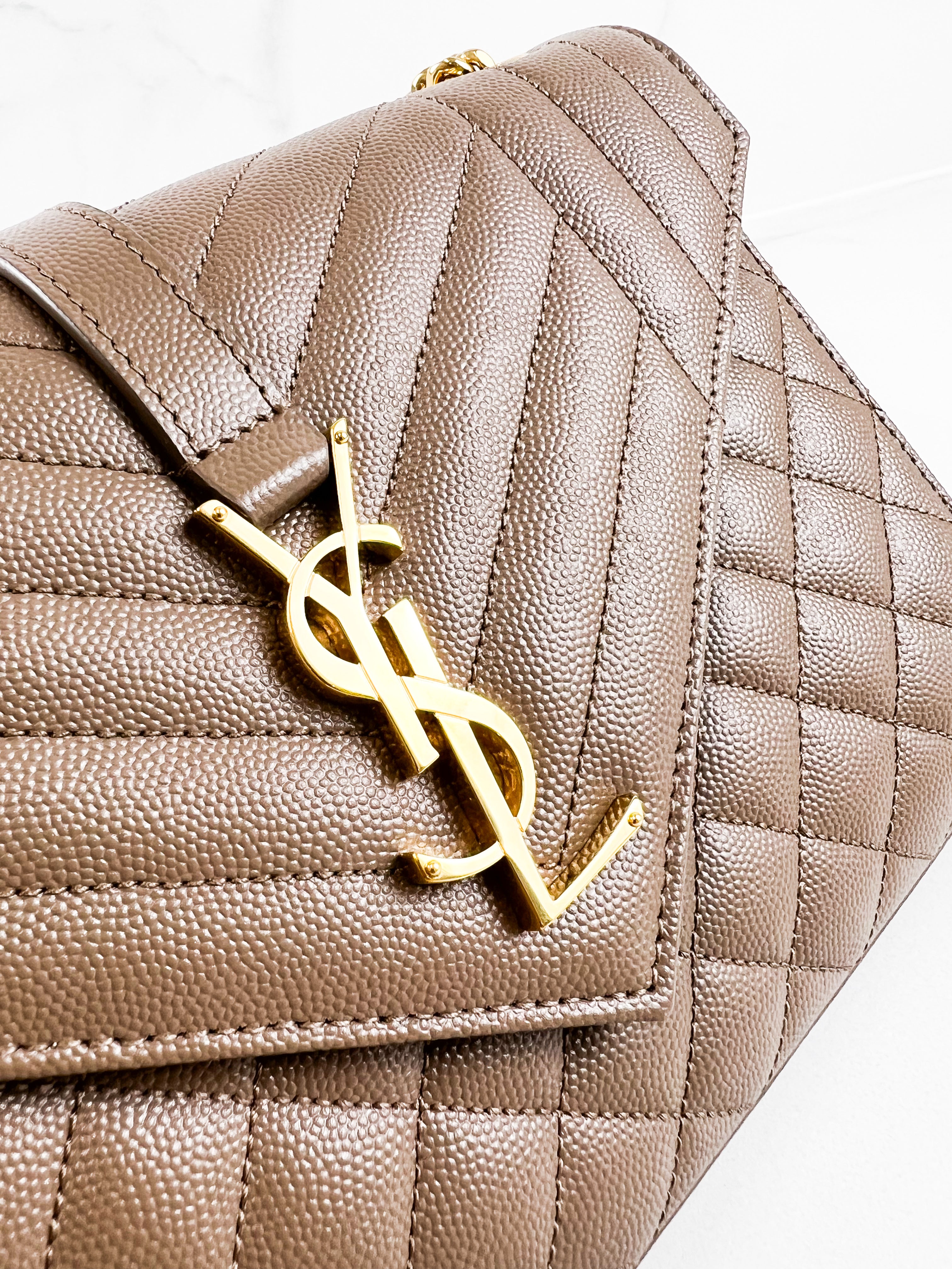 Saint Laurent Medium Beige Envelope Matelasse Shoulder Bag