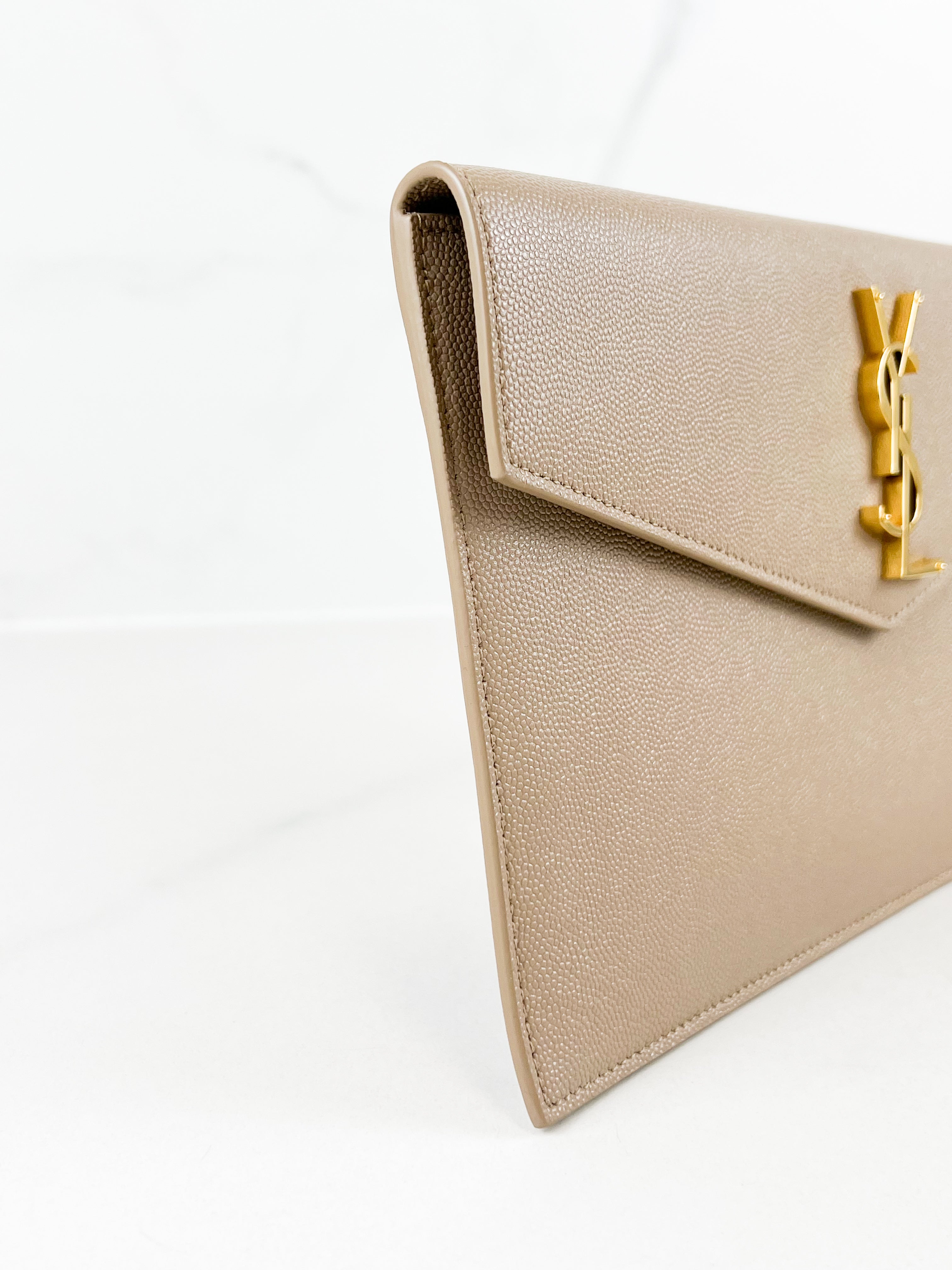 Saint Laurent Beige Uptown Envelope Clutch