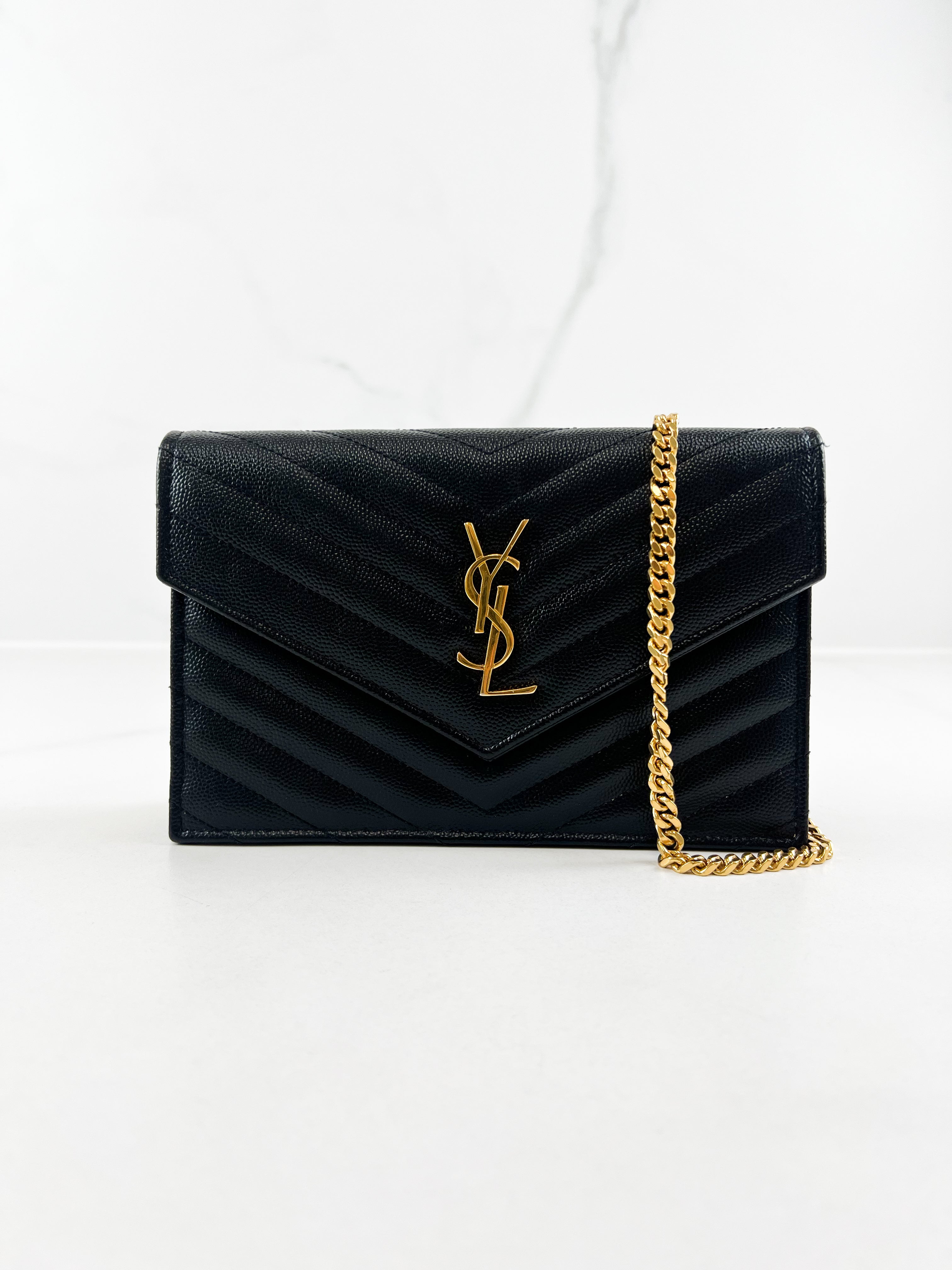 Saint Laurent Black Cassandre Envelope WOC with GHW