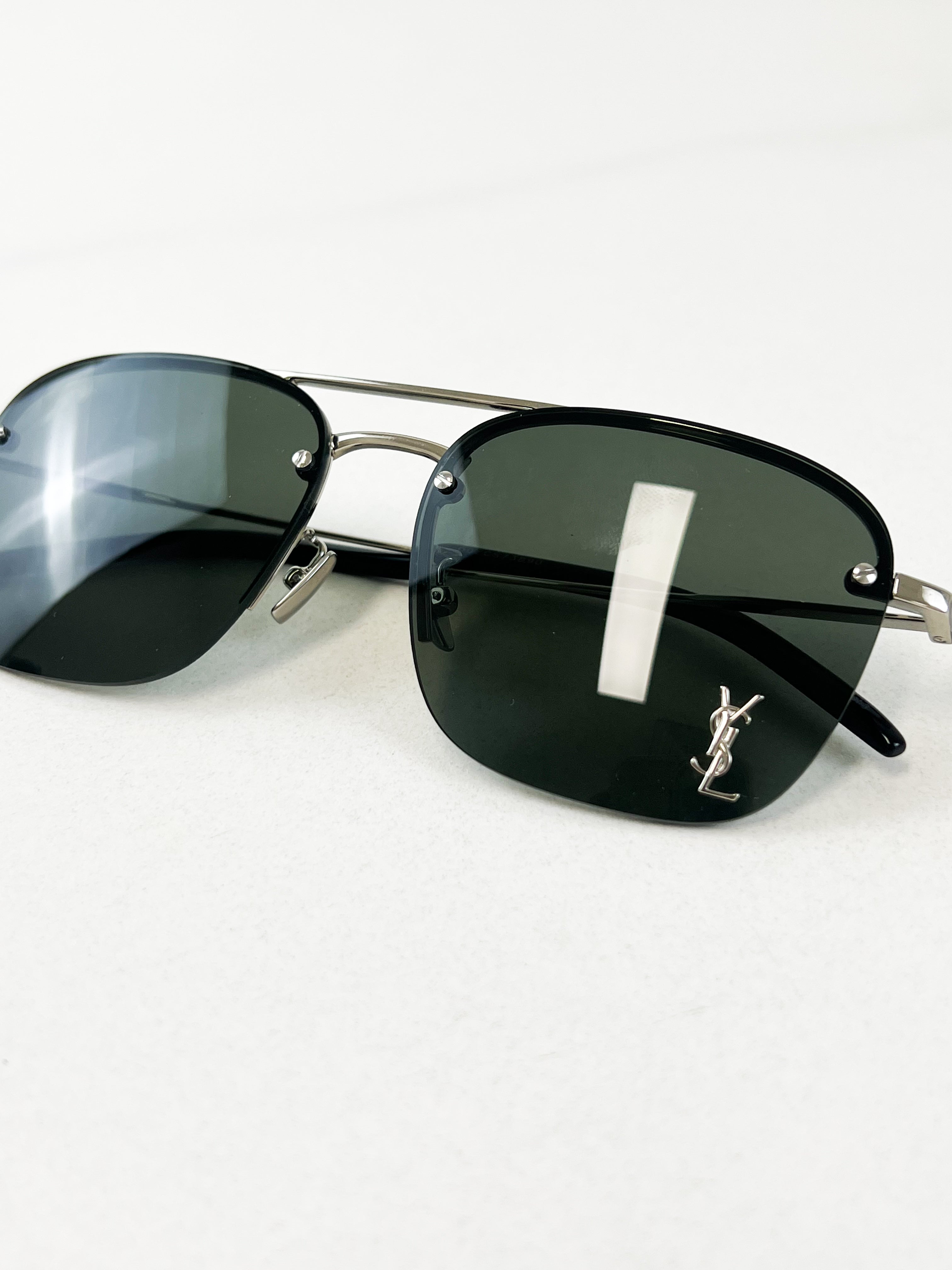 Saint Laurent Black Aviator Logo Sunglasses with SHW