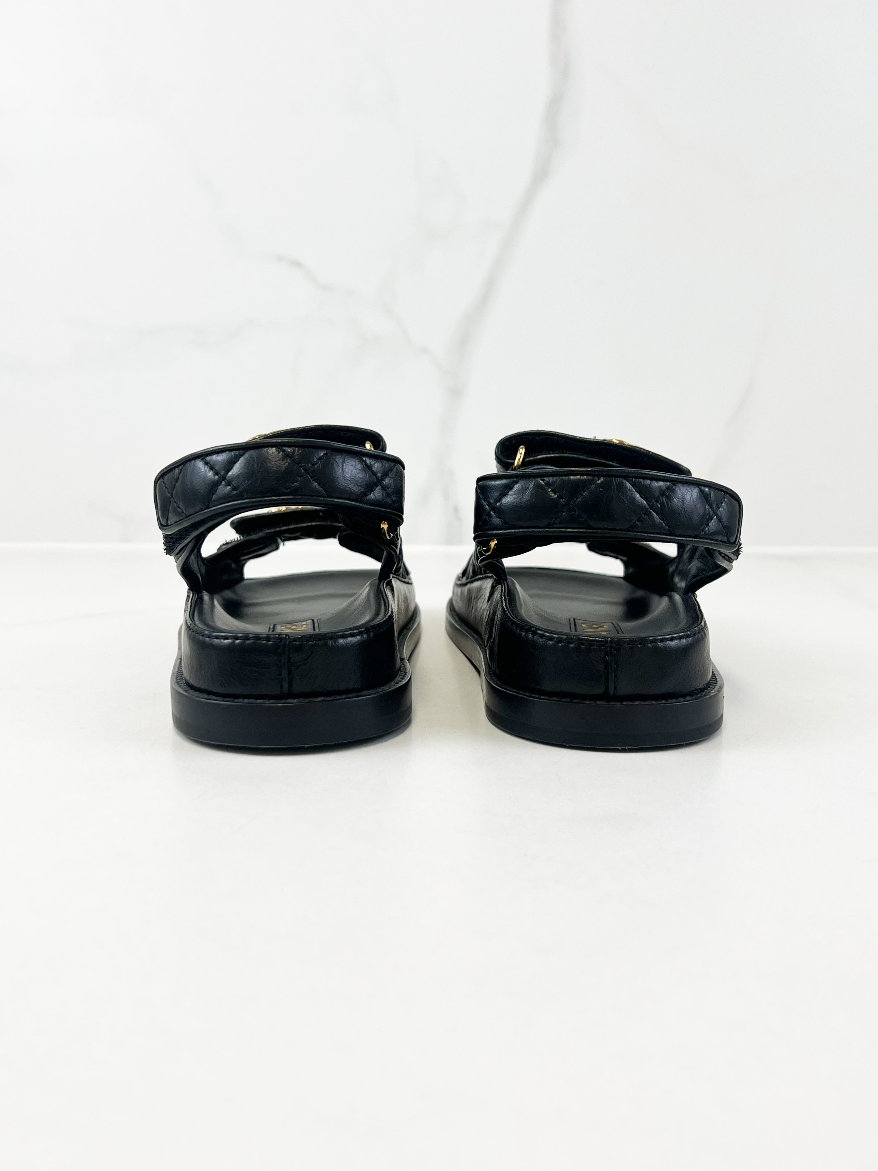 Chanel Black Leather Dad Sandal Size 36C