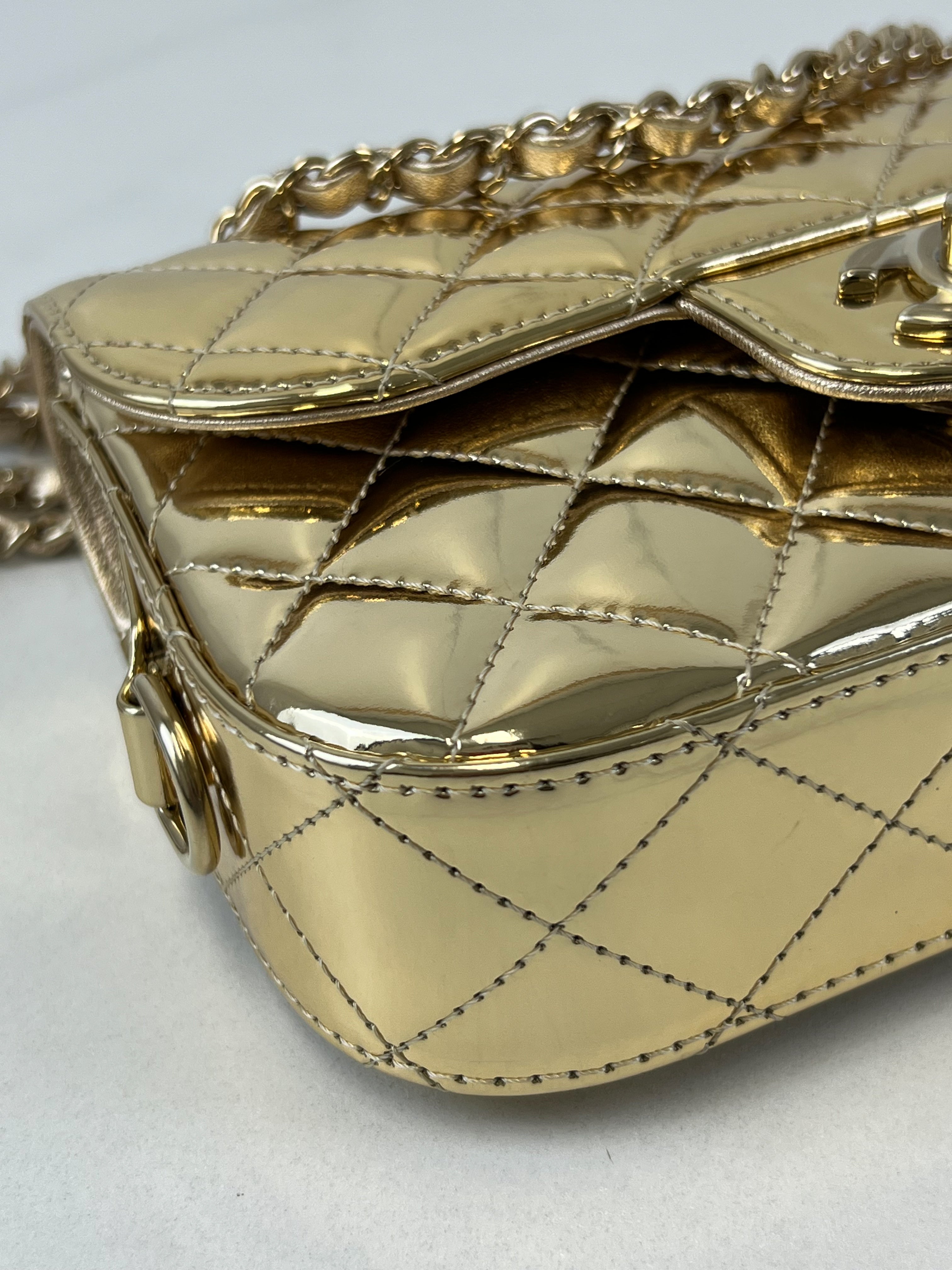 Chanel Patent Mini Square in Gold with GHW
