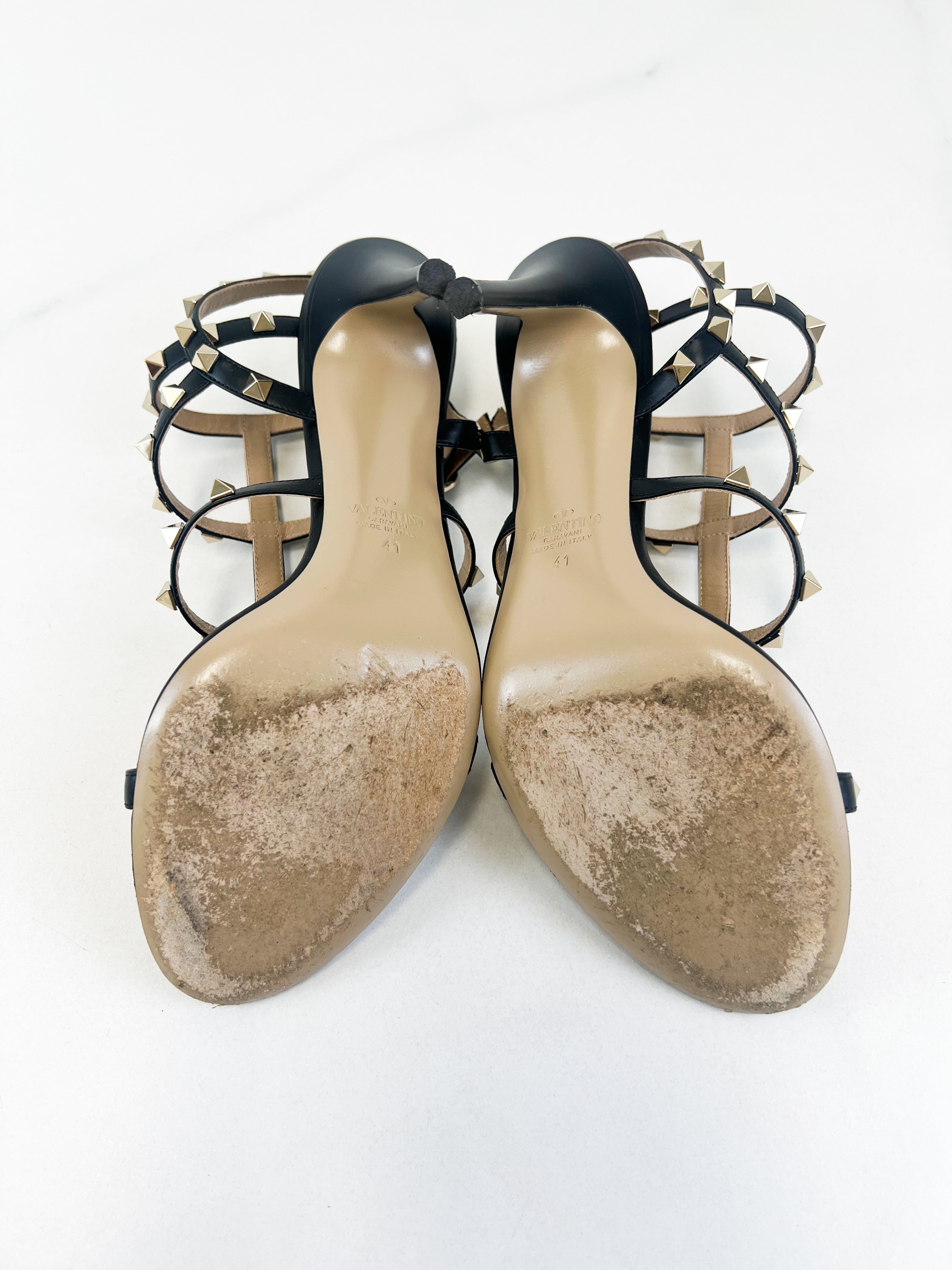 Valentino Black Rockstud Leather Sandals Size 41