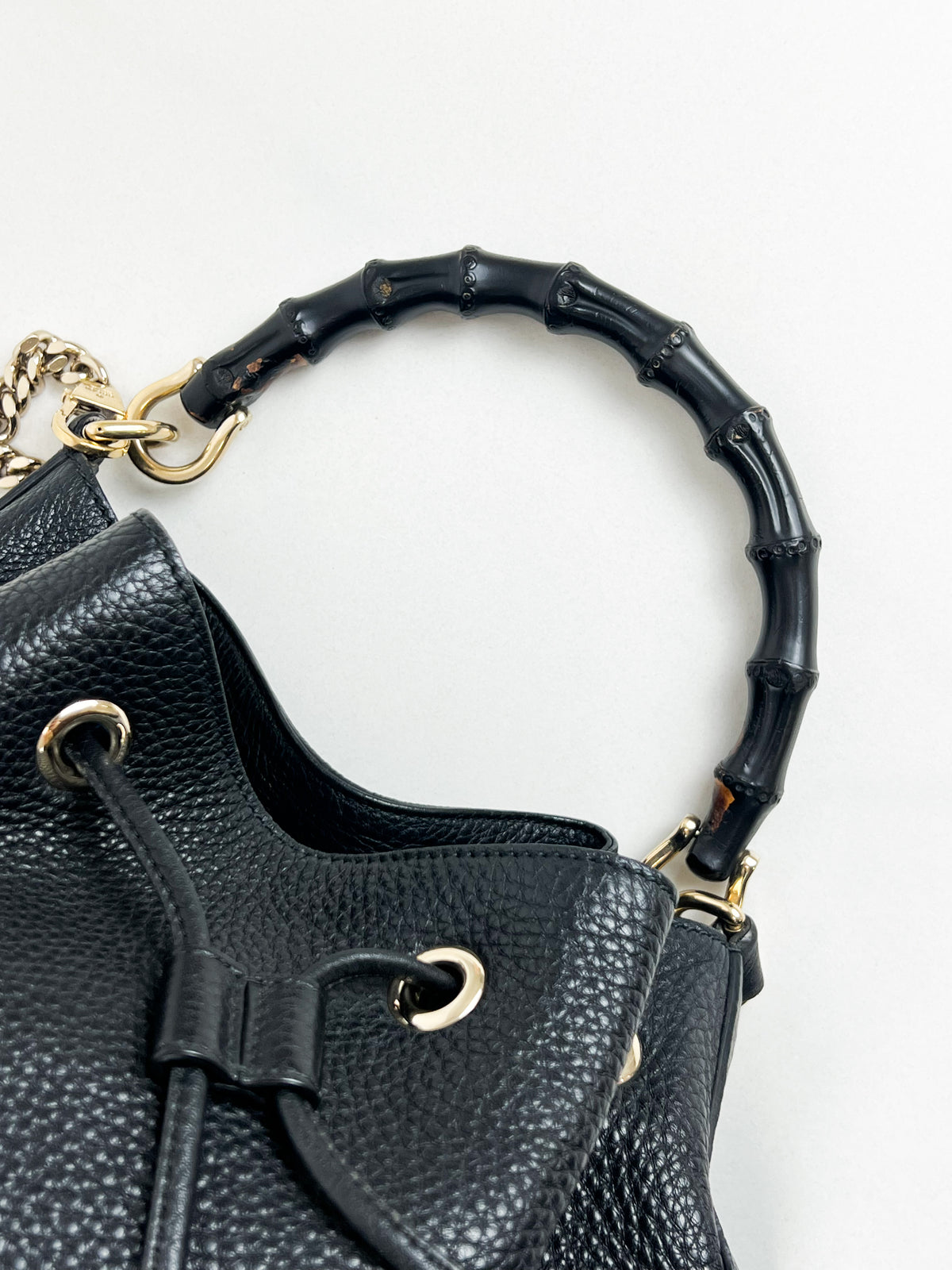 Gucci Miss Bamboo Bucket Bag in Black Grained Leather