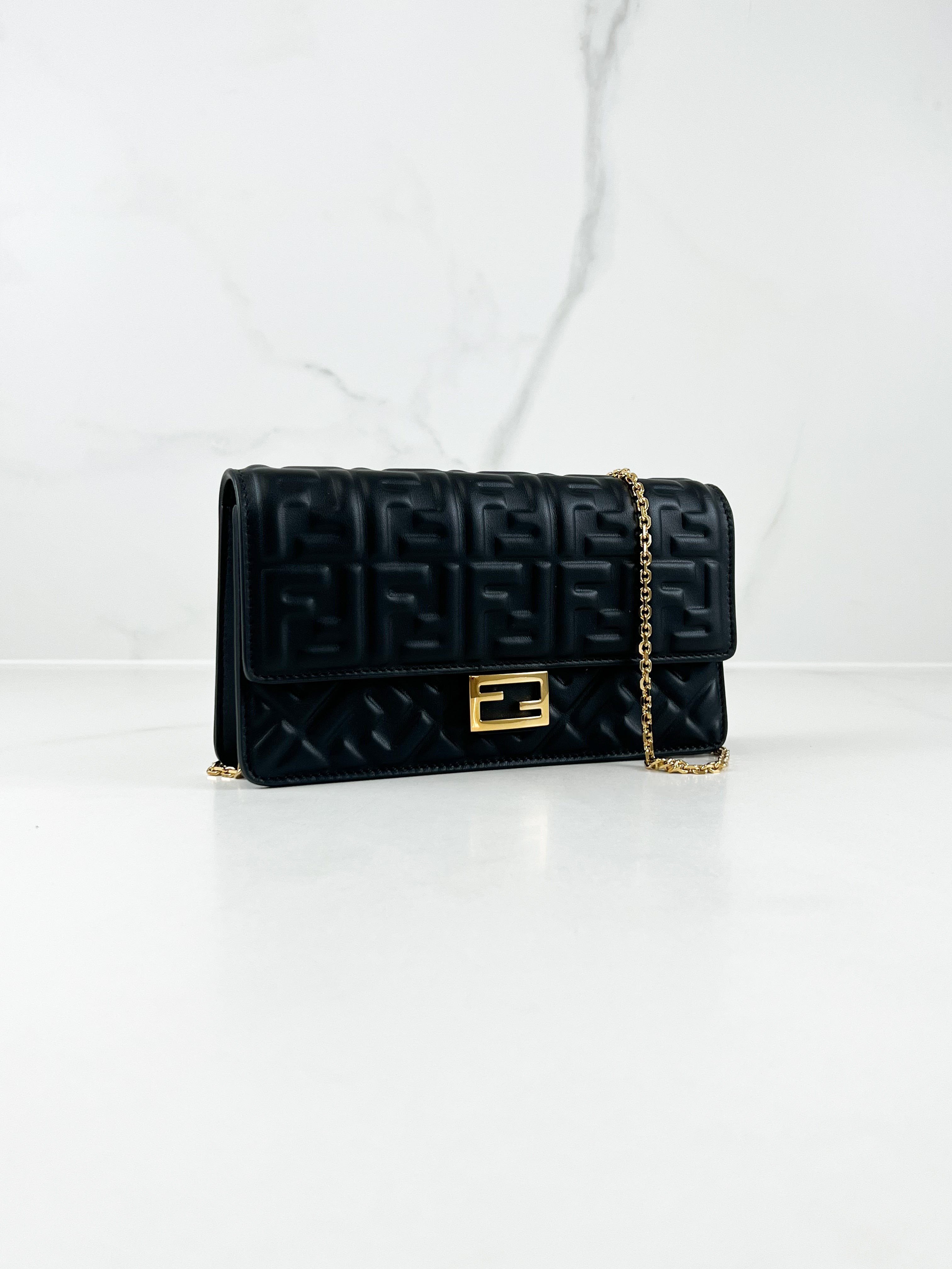 Fendi FF Wallet On Chain Baguette in Black Nappa Leather