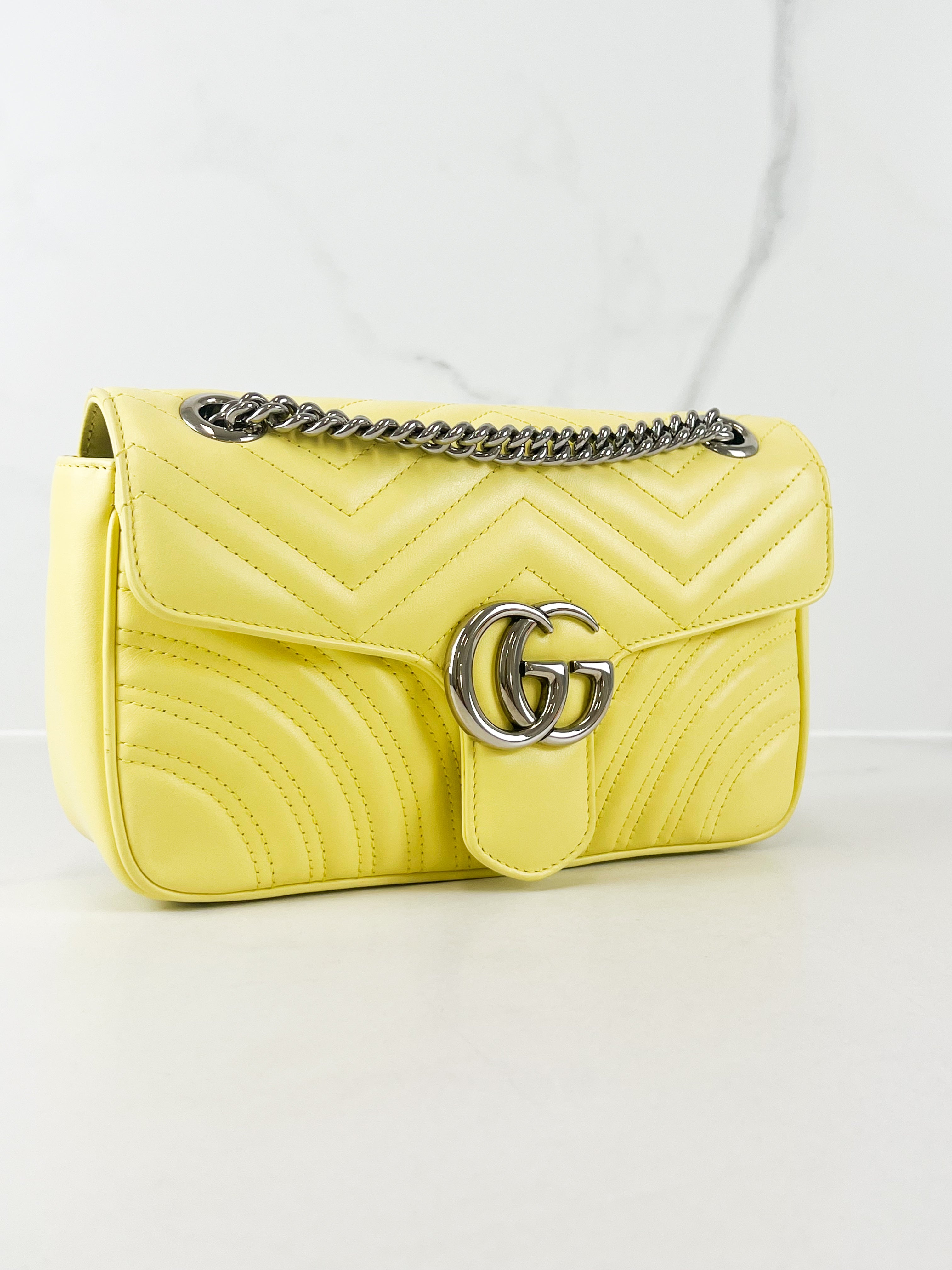 Gucci GG Marmont Matelasse Medium Yellow Flap Shoulder Bag