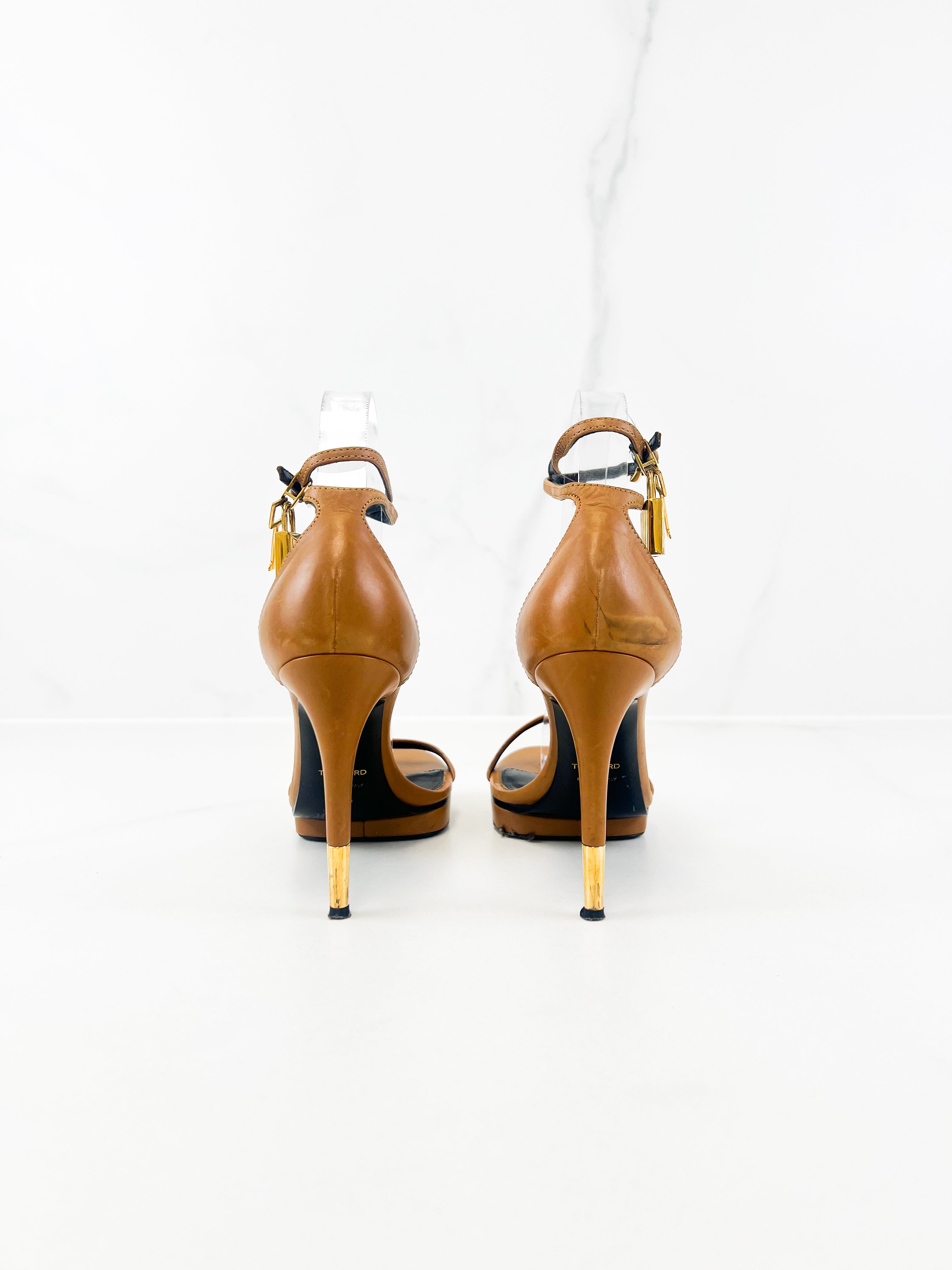 Tom Ford Leather Tan Padlock Sandal Size 35.5