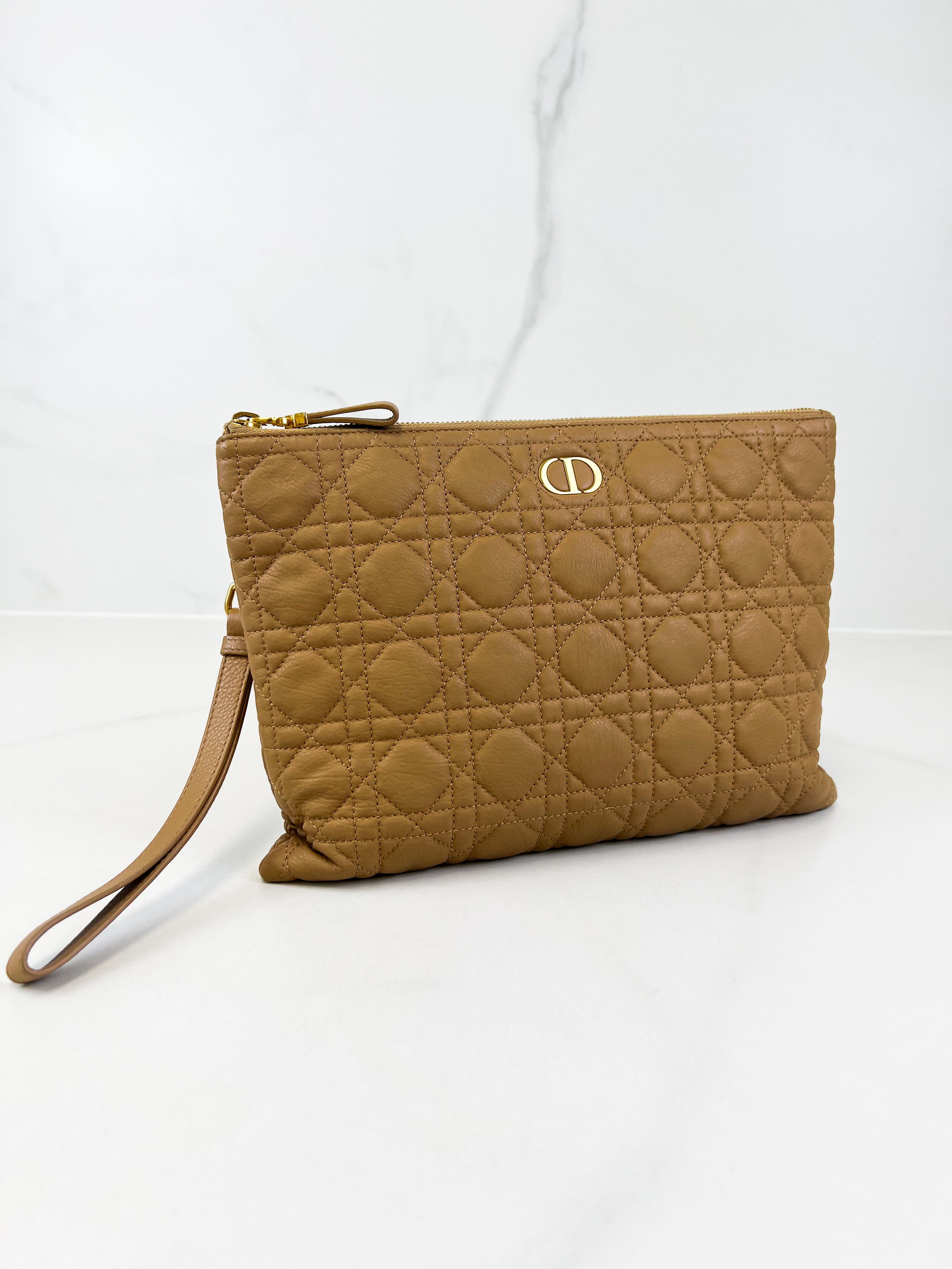 Christian Dior Caro Caramel Large Daily Cannage Quilted Leather Pouch