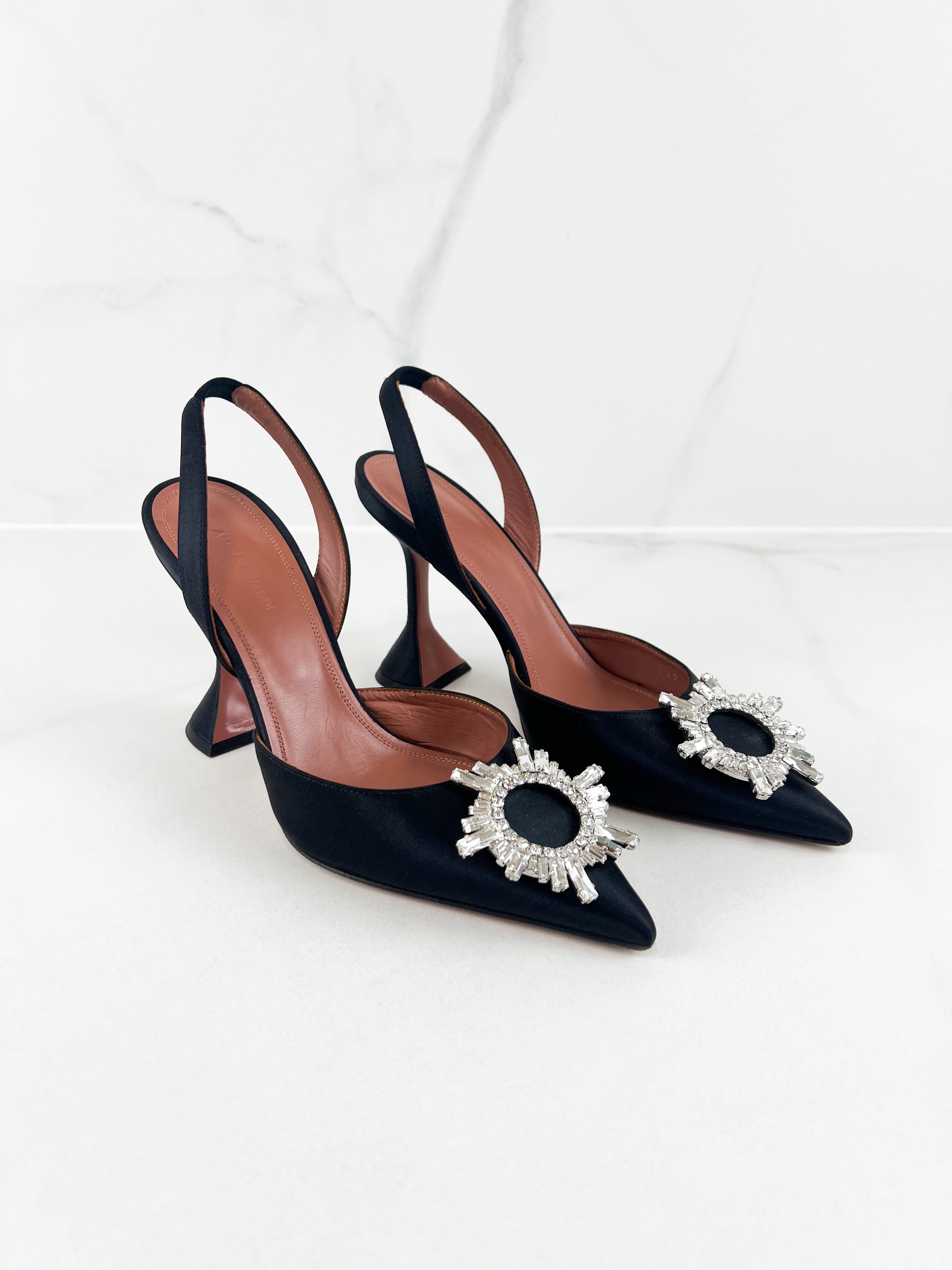 Amina Muaddi Begum Black 95 Slingback Size 39