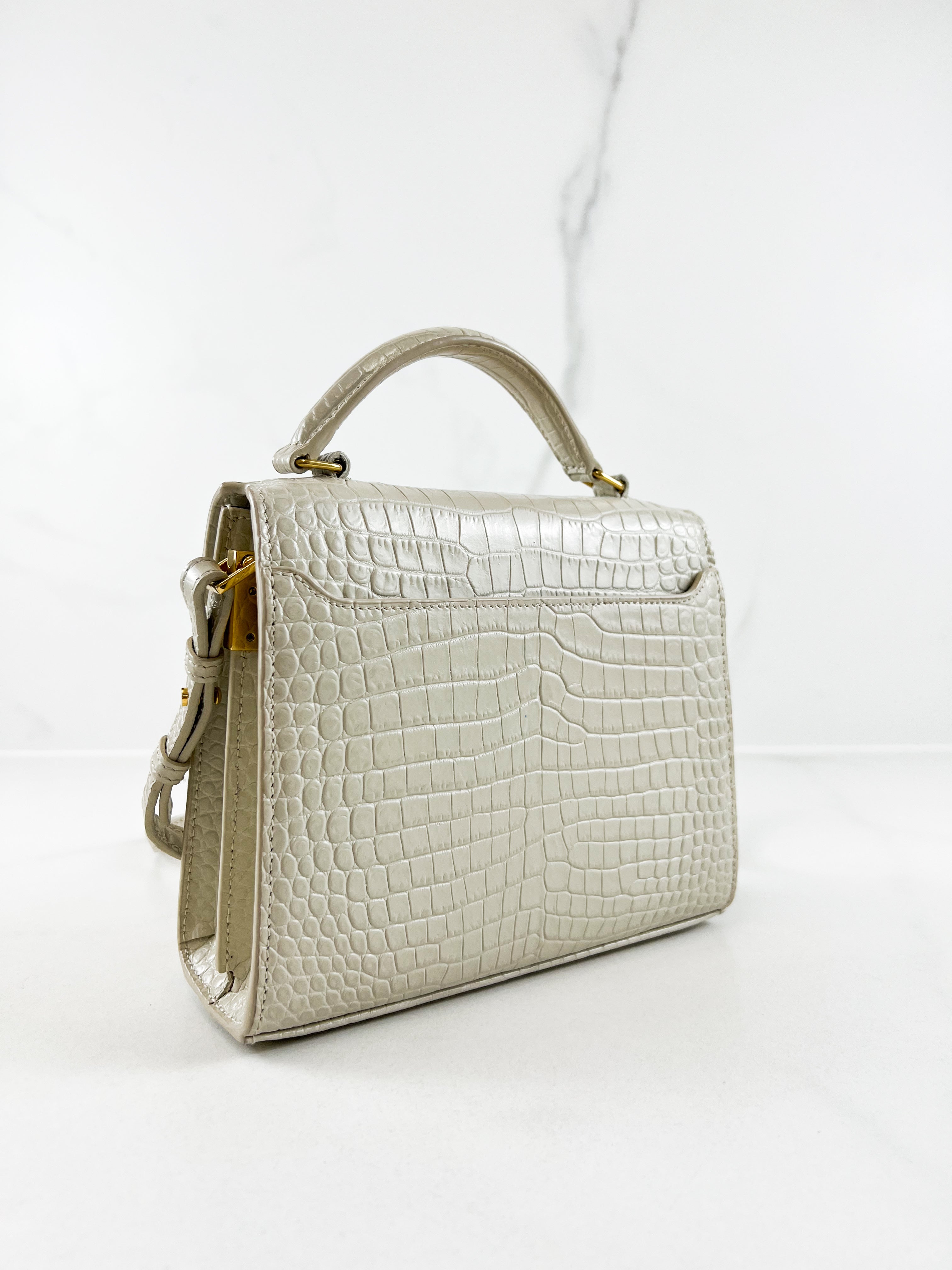 Saint Laurent Croc Embossed Cassandra Mini Top Handle GHW