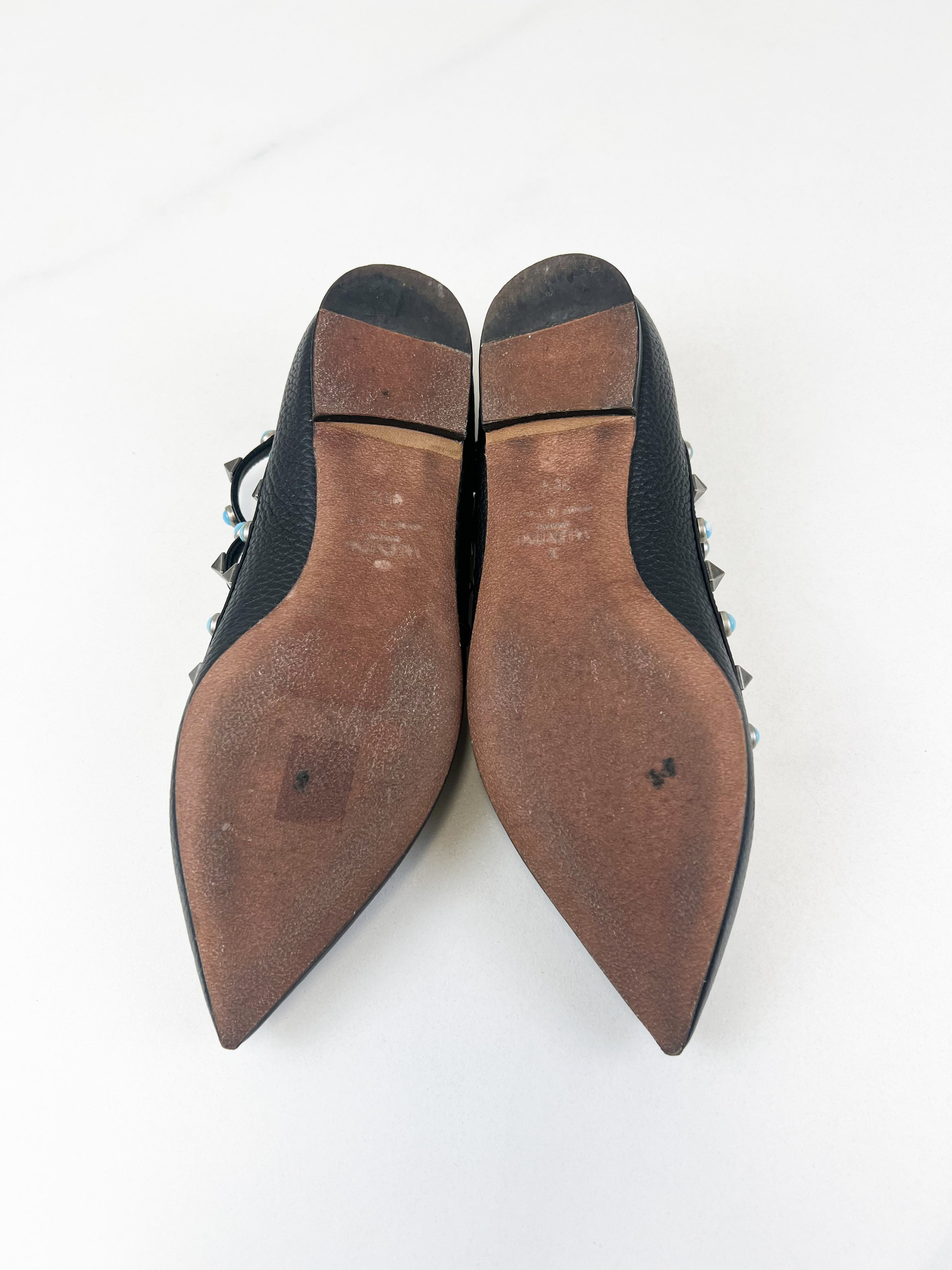 Valentino Garavani Leather Rockstud Ballet Flat Size 35.5
