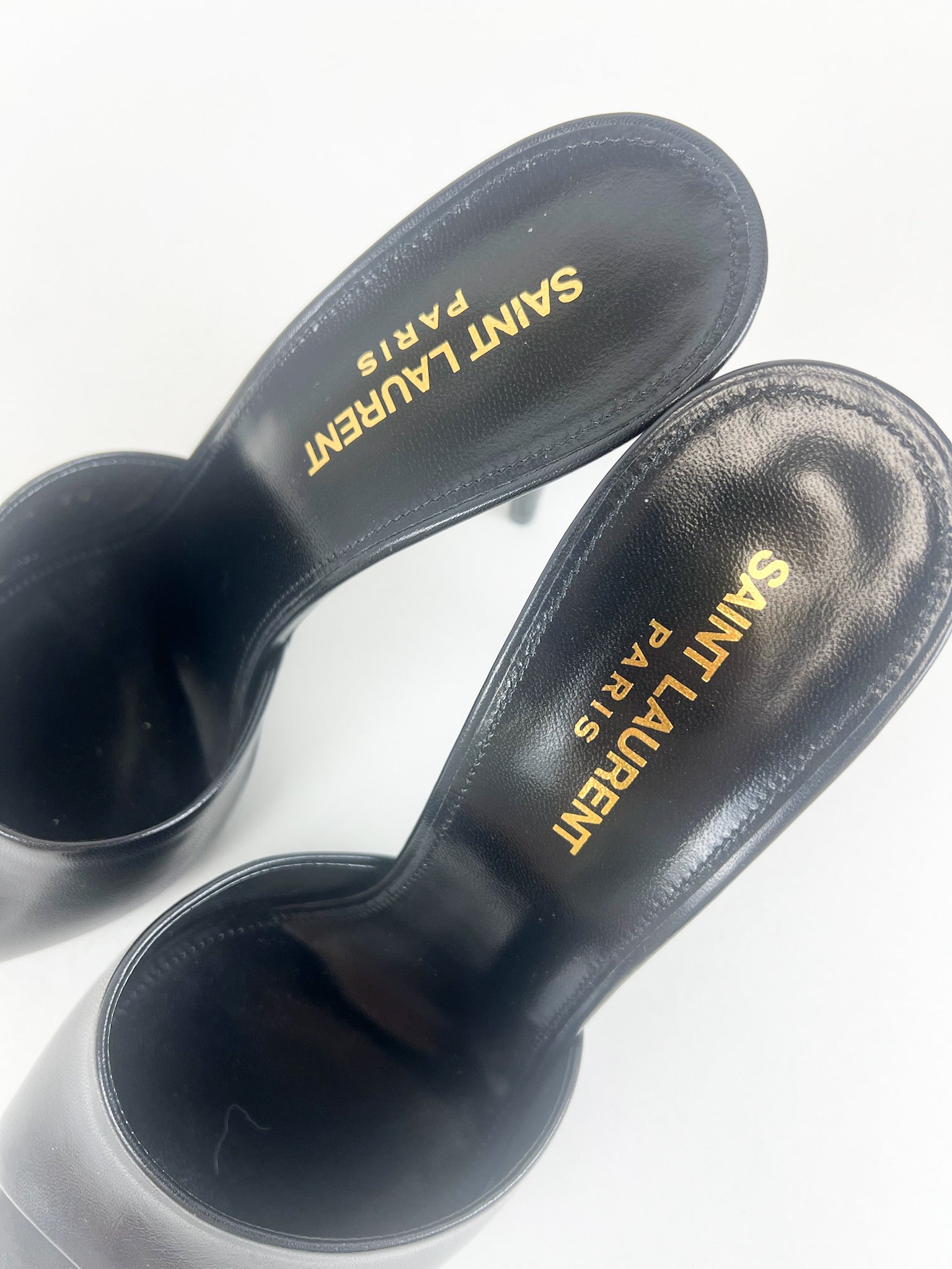 Saint Laurent Black Leather Belfagor Open Toe Slide Sandals Size 38
