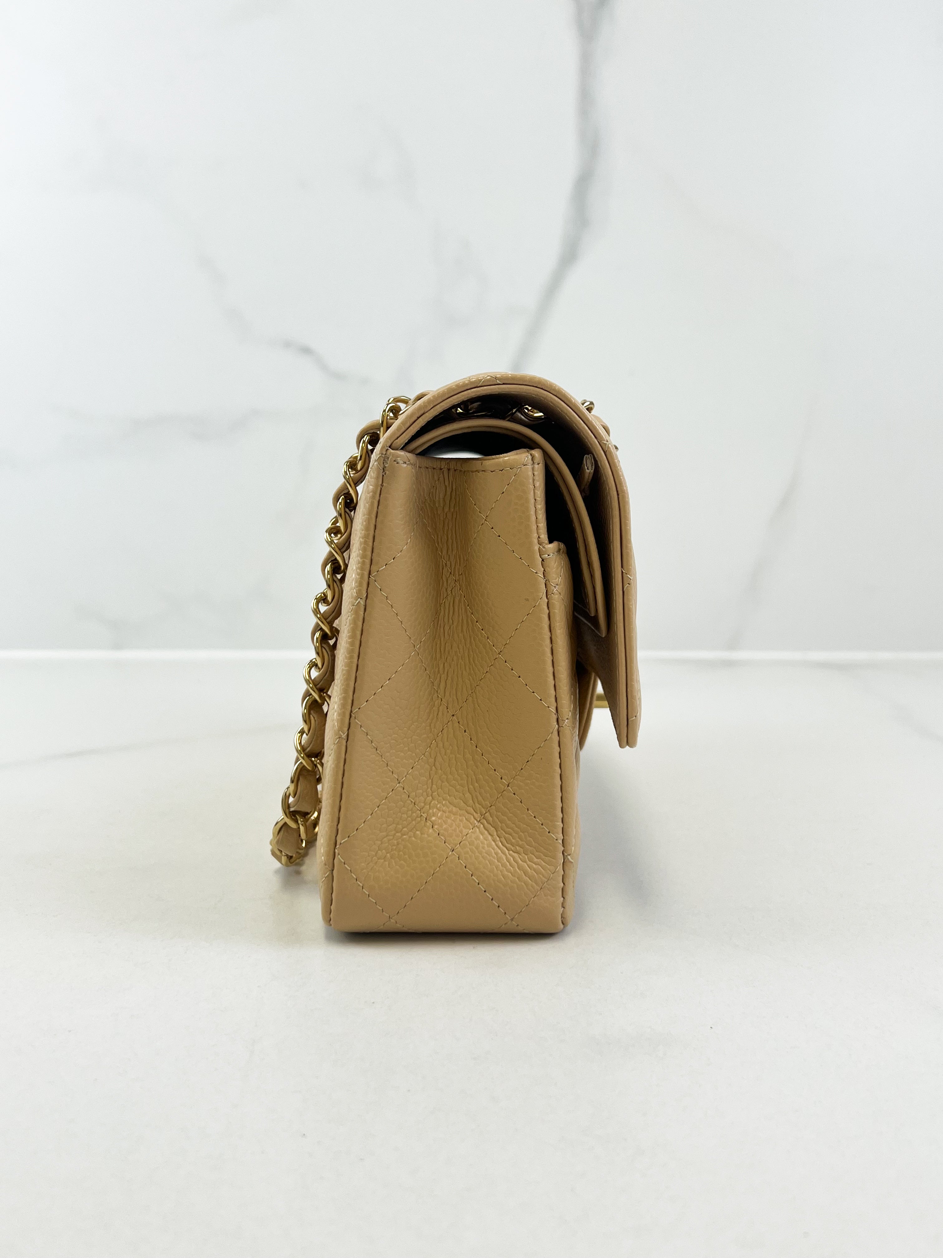 Chanel CC Medium Caviar Beige Classic Double Flap Shoulder Bag