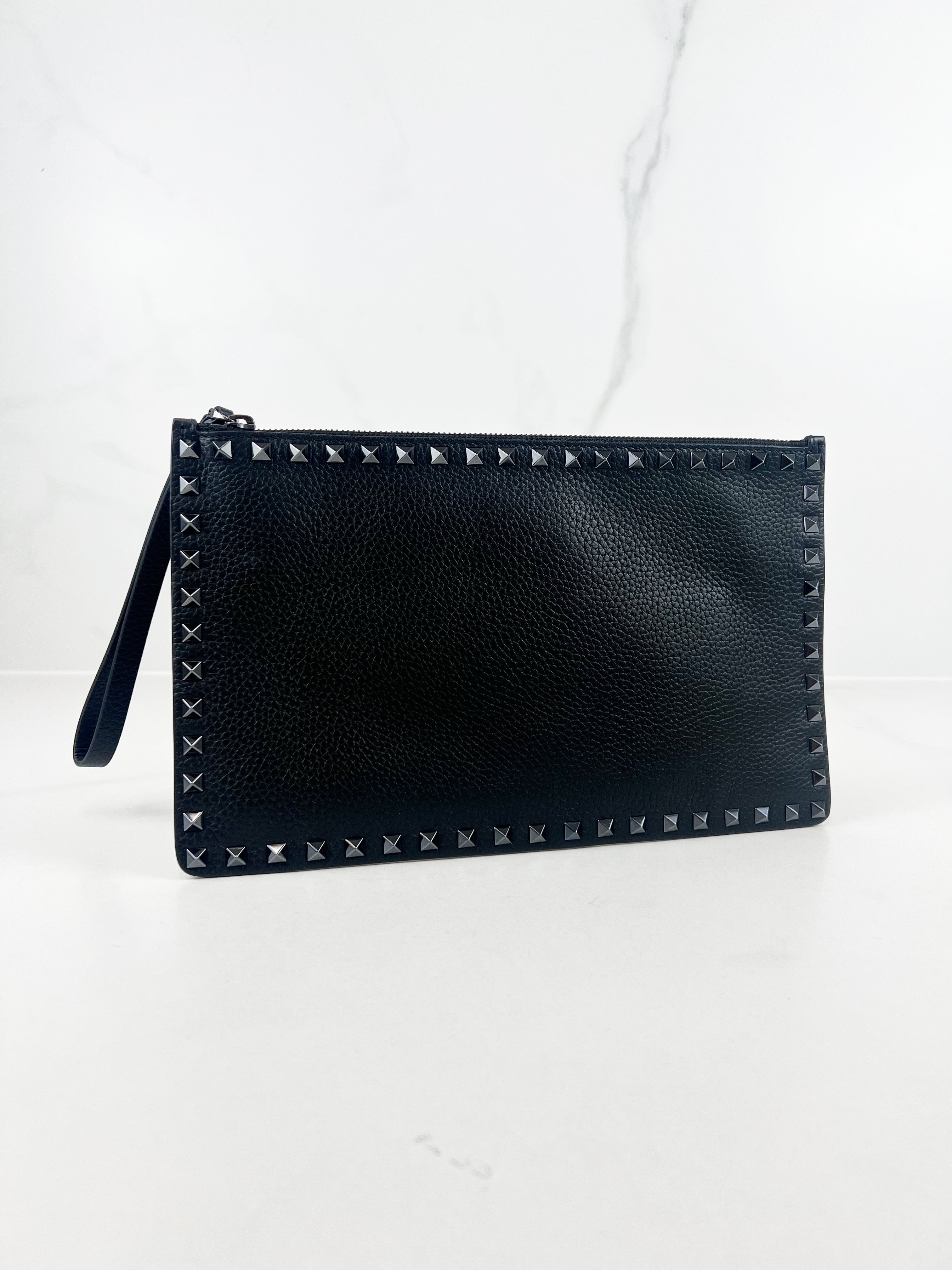 Valentino Garavani Rockstud Black Leather Clutch