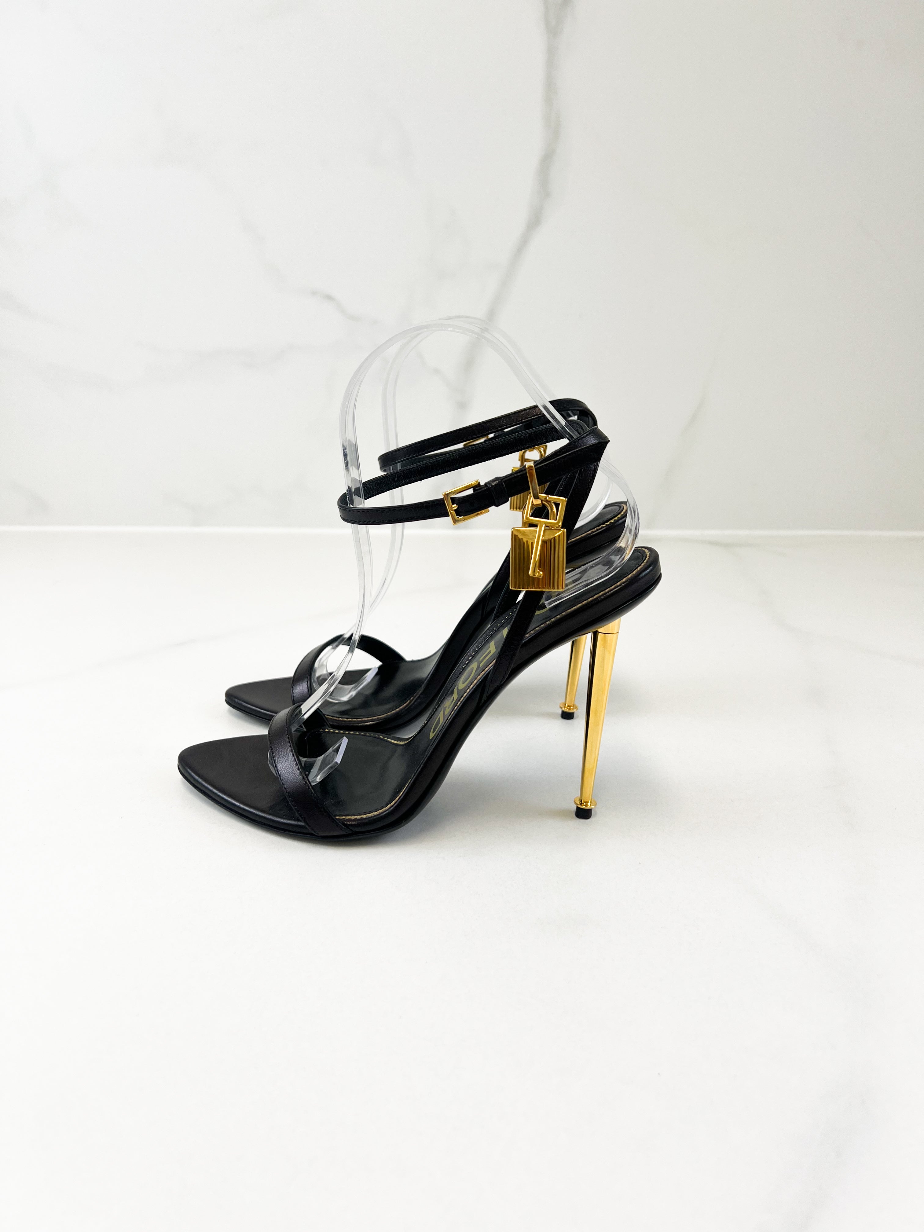 Tom Ford Leather Black Padlock Sandal Size 38