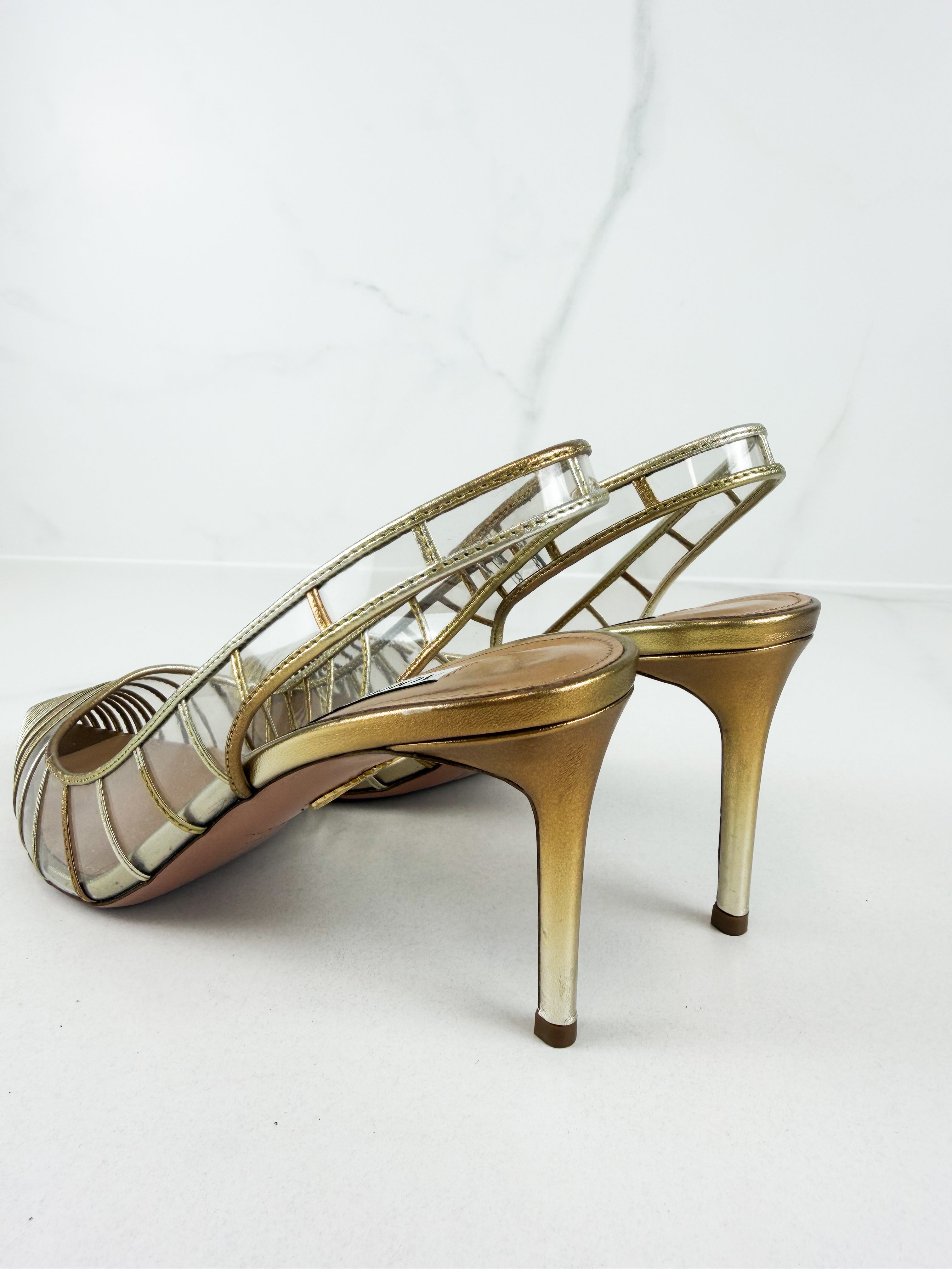 Aquazzura Call Me Sling Back in Gold Size 39