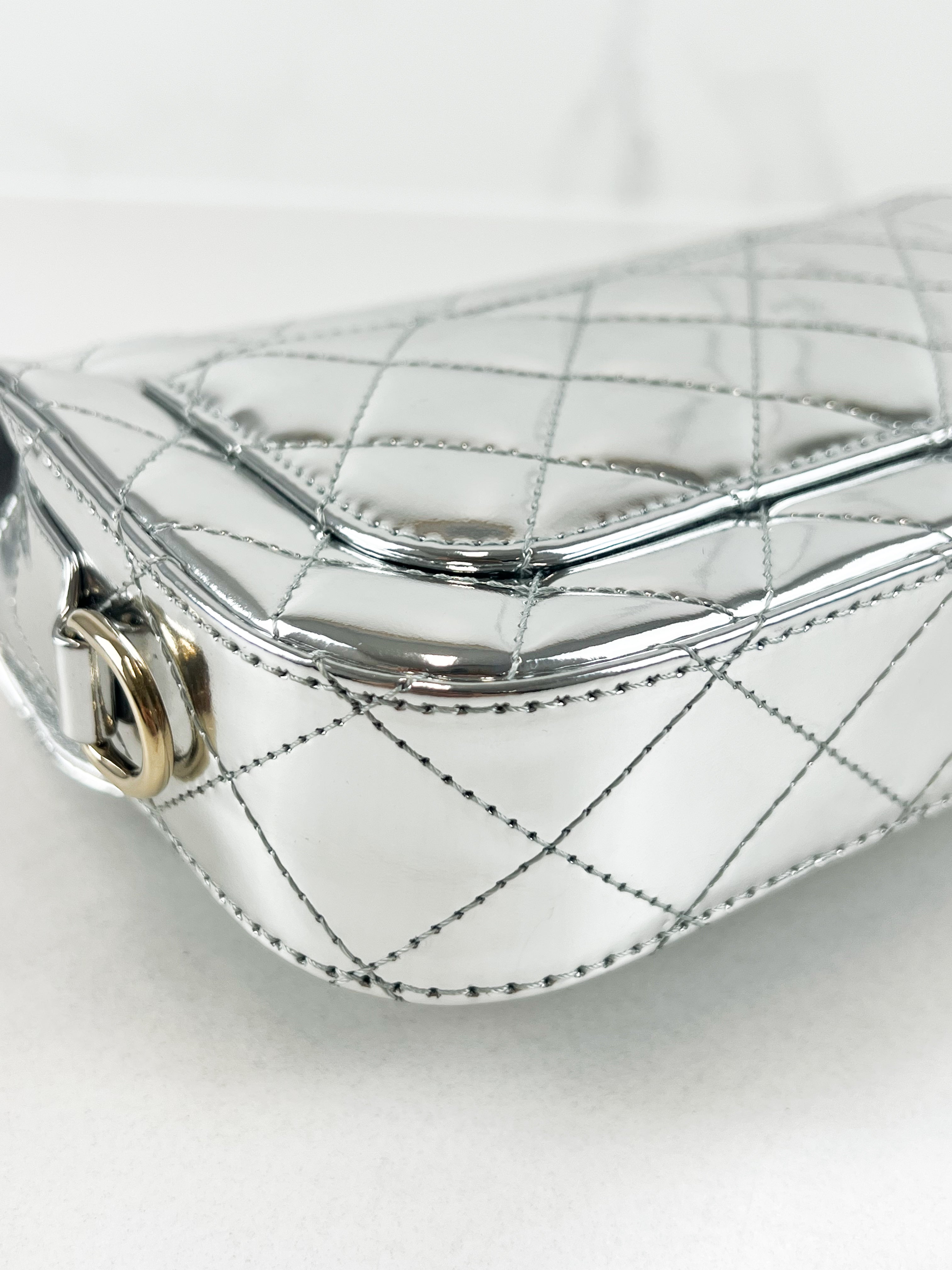 Chanel Patent Mini Square in Silver with SHW