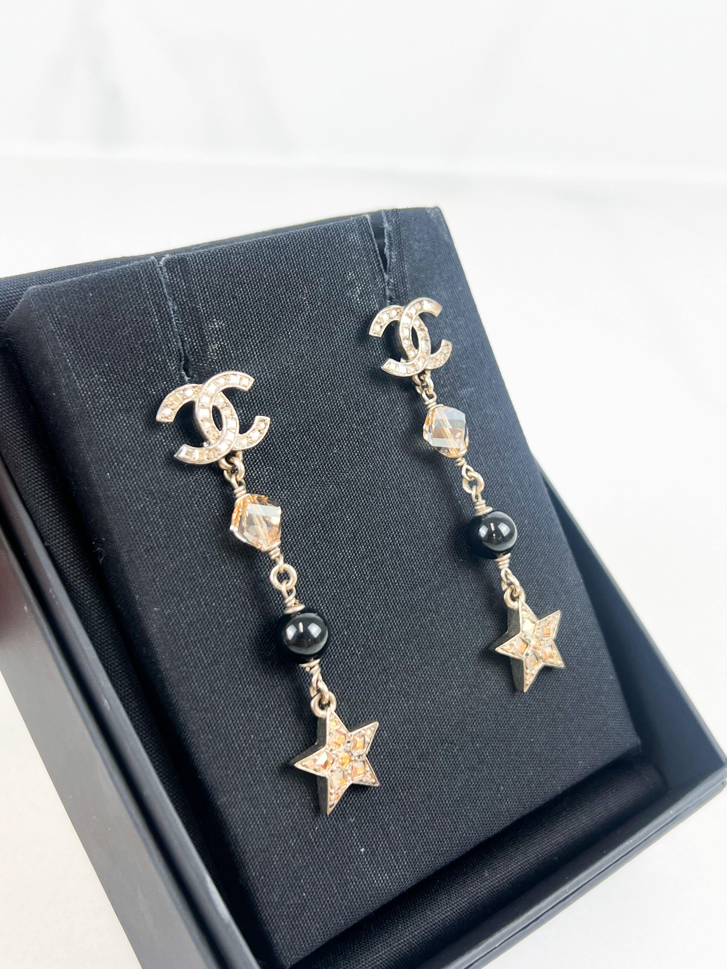 Chanel CC Drop Down Earrings with Stars & Crystals