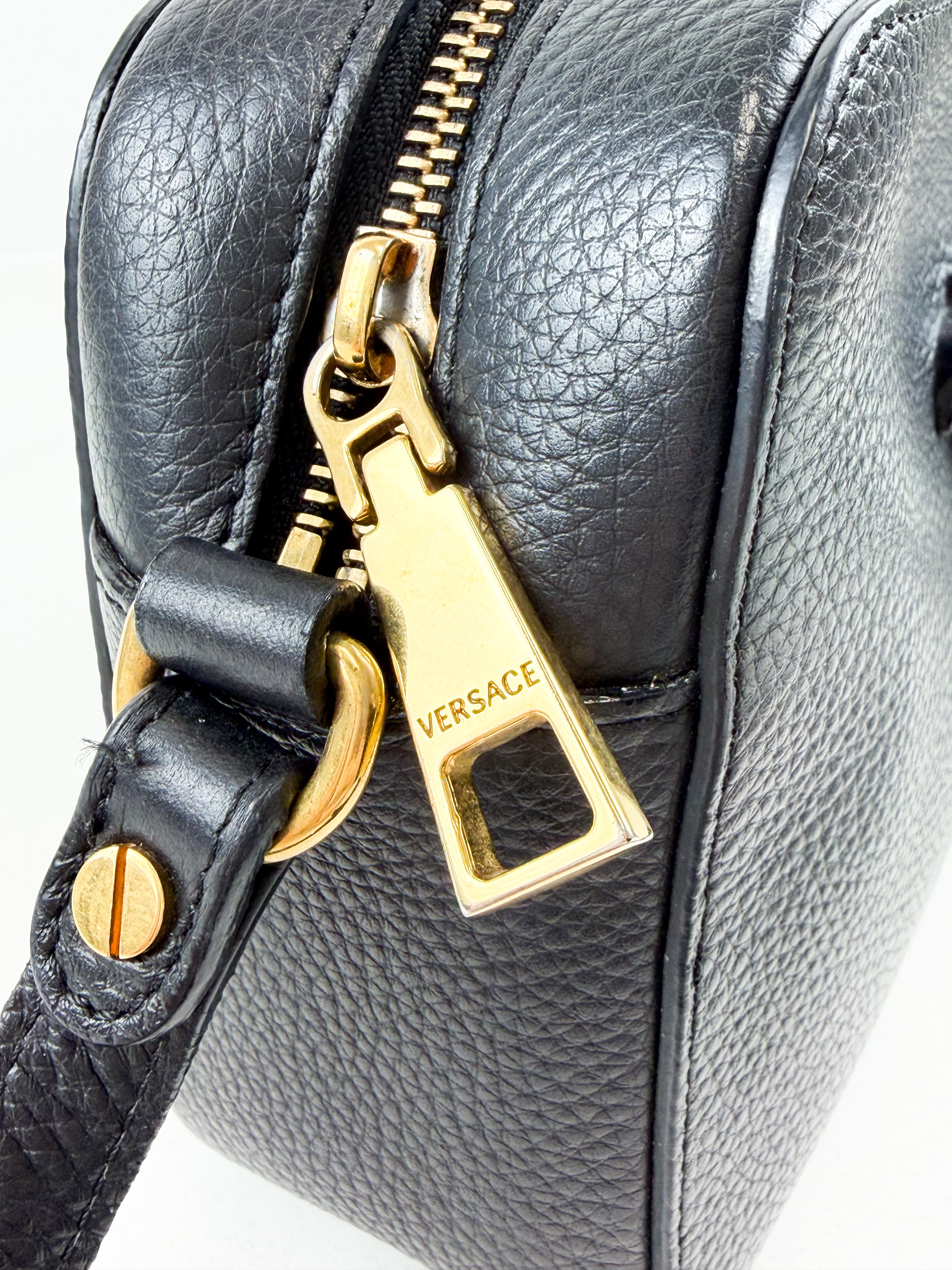 Versace Black Medusa Grained Calfskin Crossbody