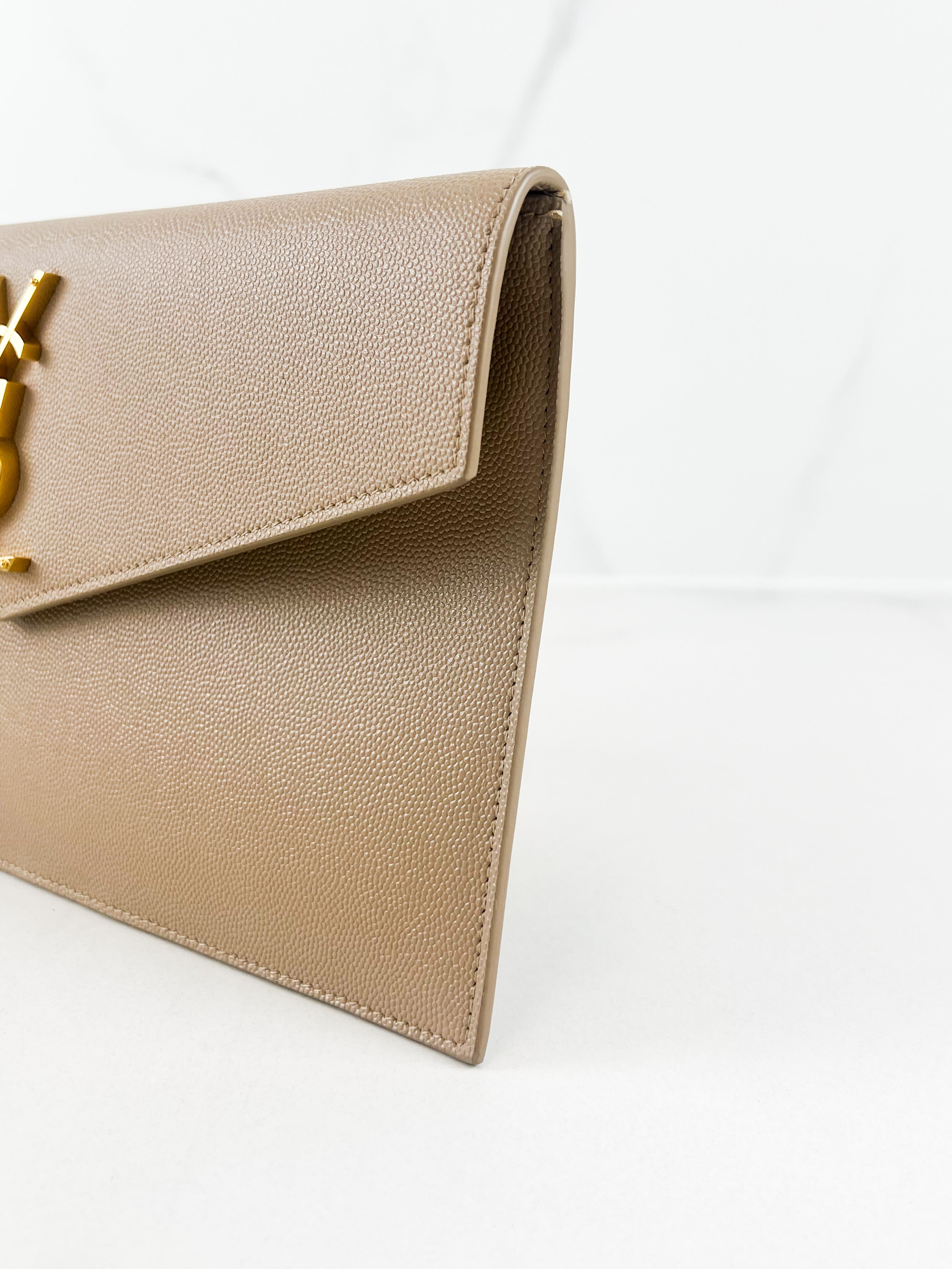 Saint Laurent Beige Uptown Envelope Clutch