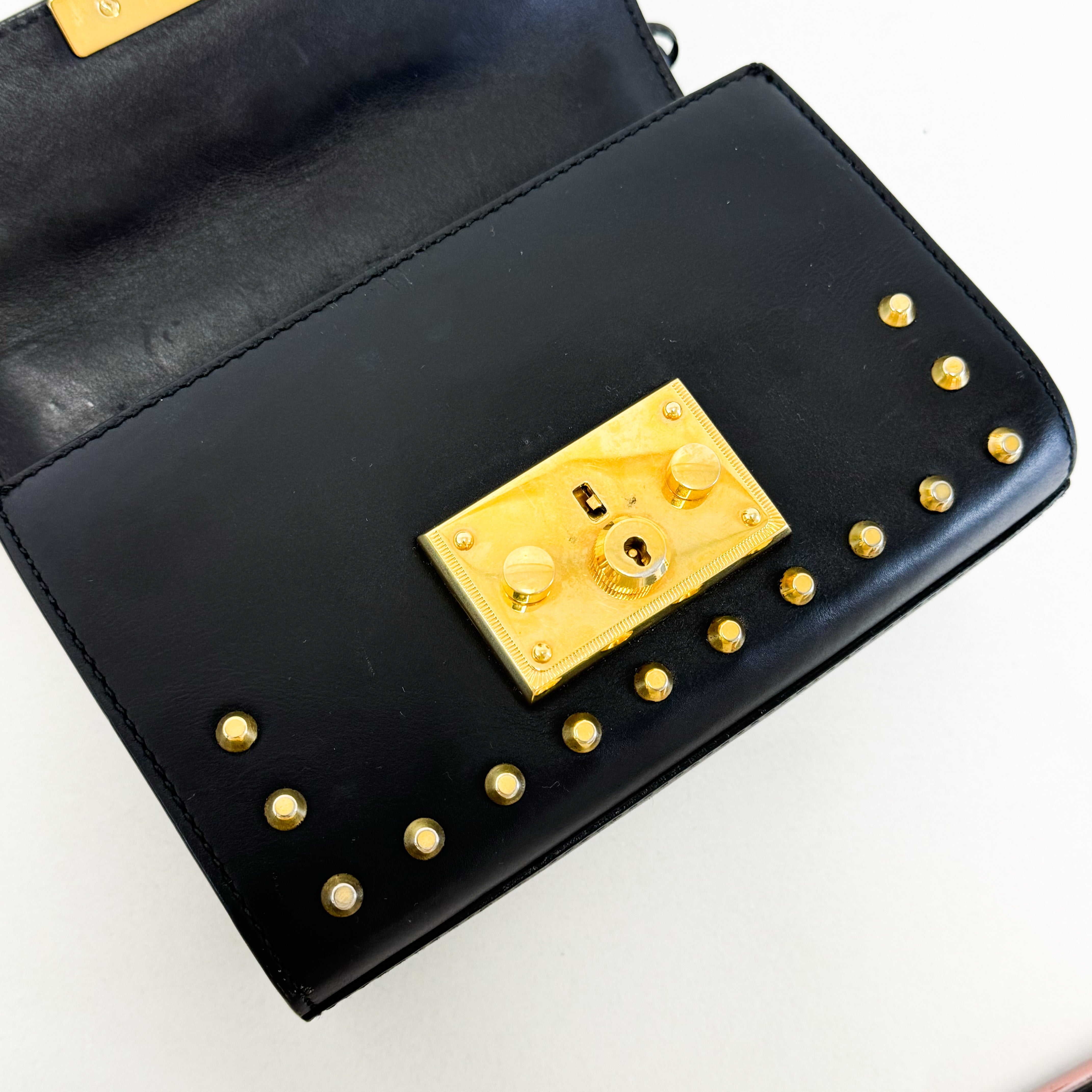 Gucci GG Black Pearl Stud Padlock Shoulder Bag