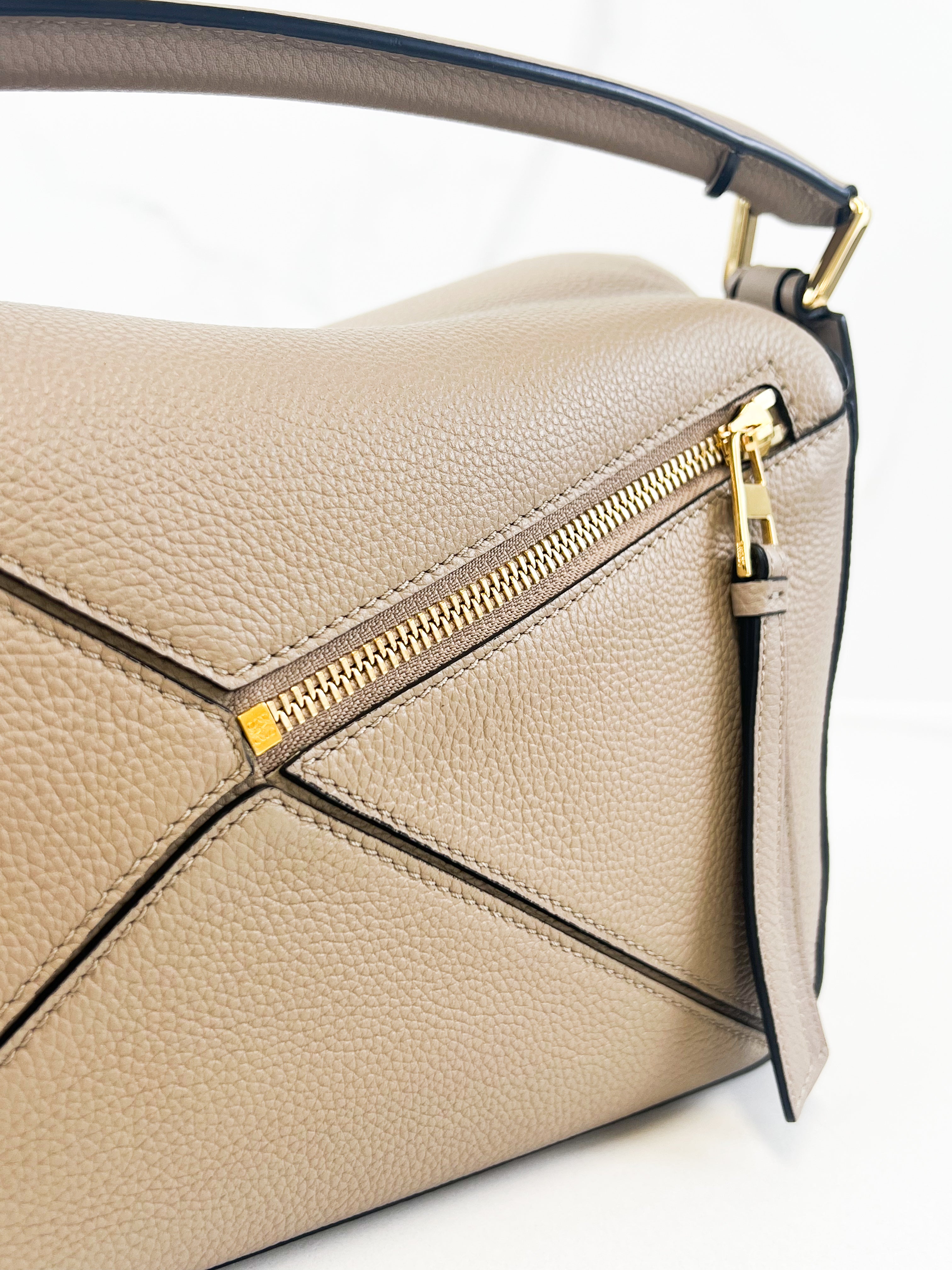 Loewe Puzzle Small Leather Shoulder Bag in Taupe