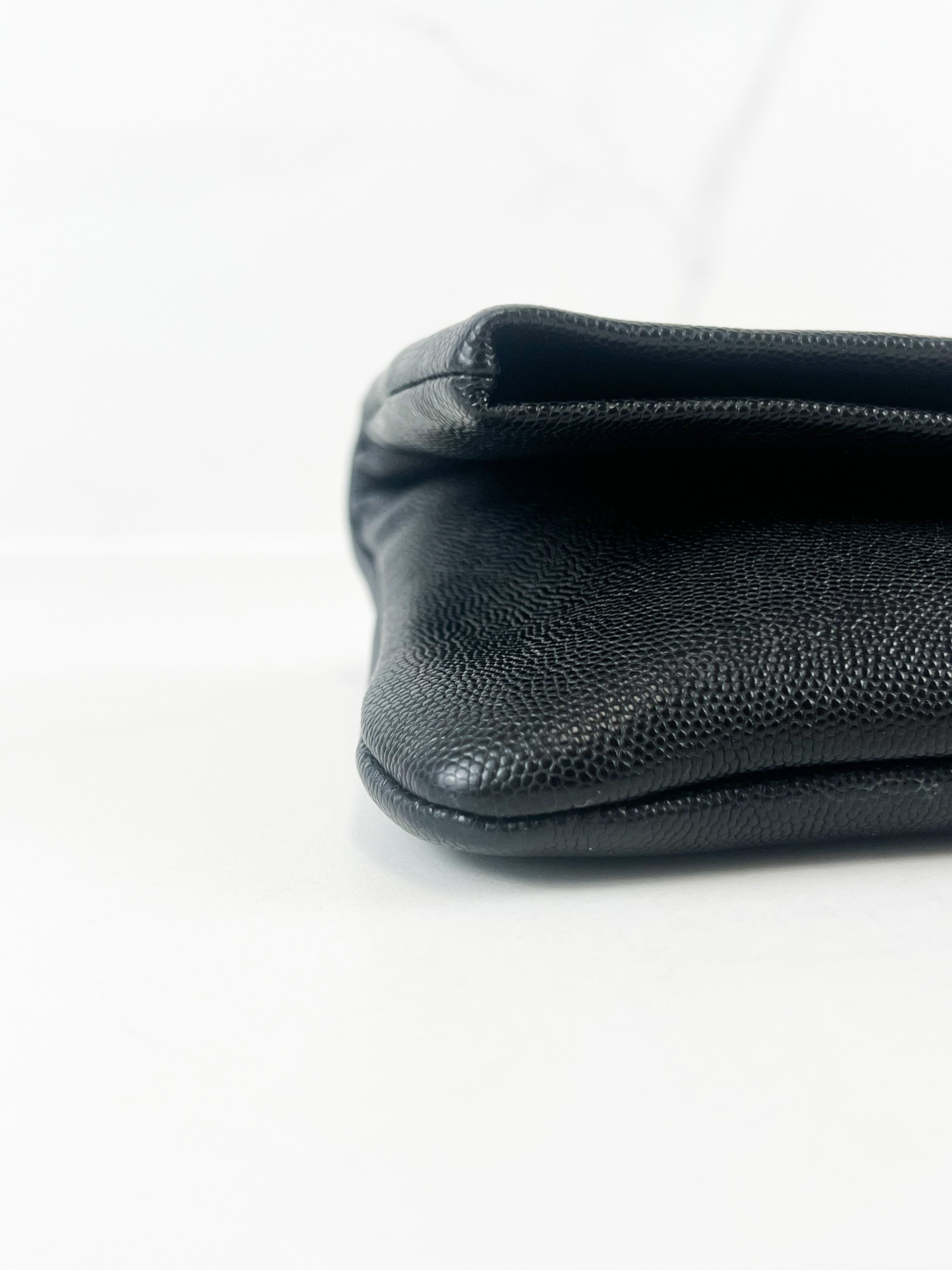 Saint Laurent Hollywood Fold Over Clutch in Black Grained Calfskin