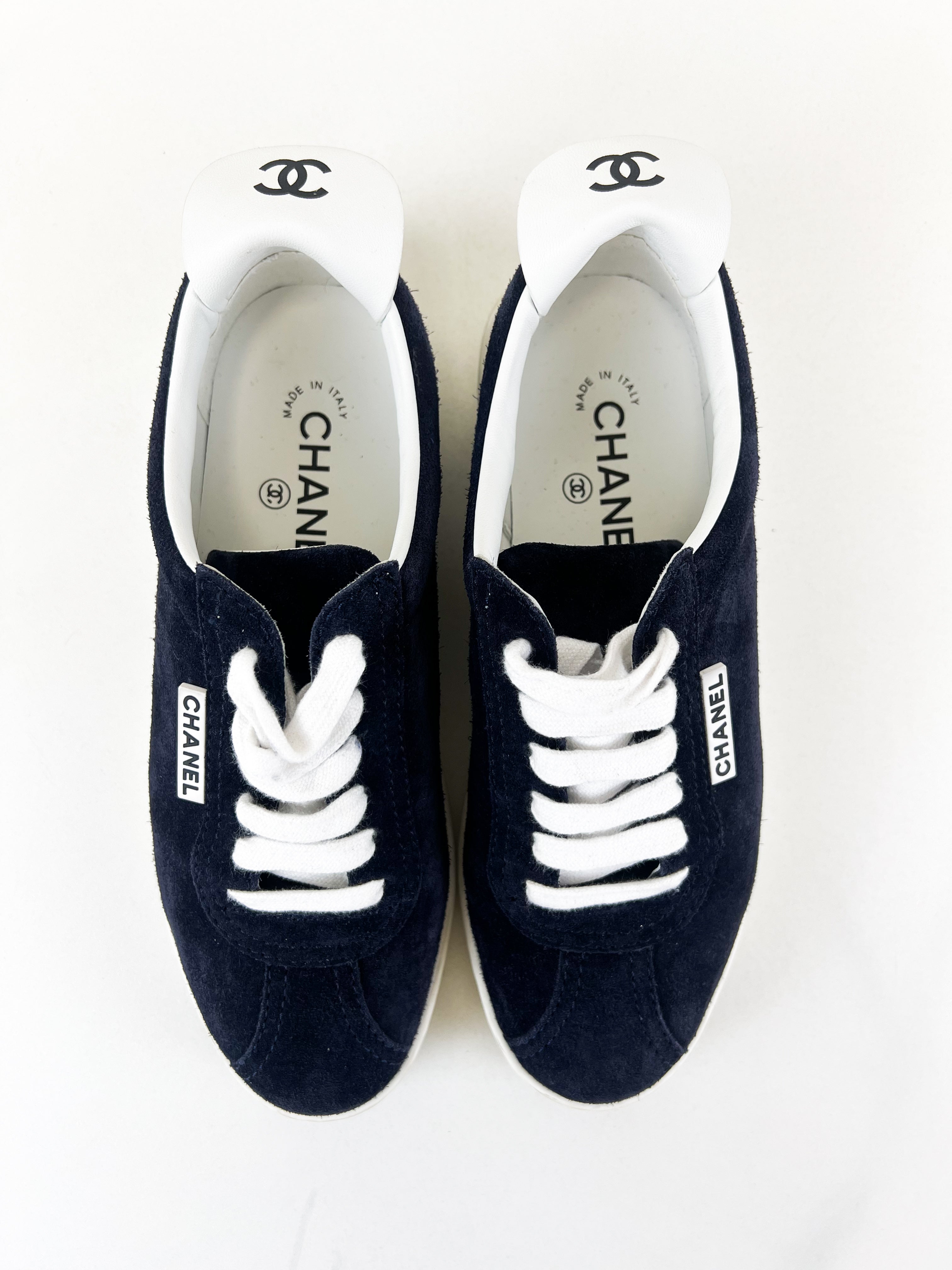 Chanel CC Suede Navy Sneaker Size 37