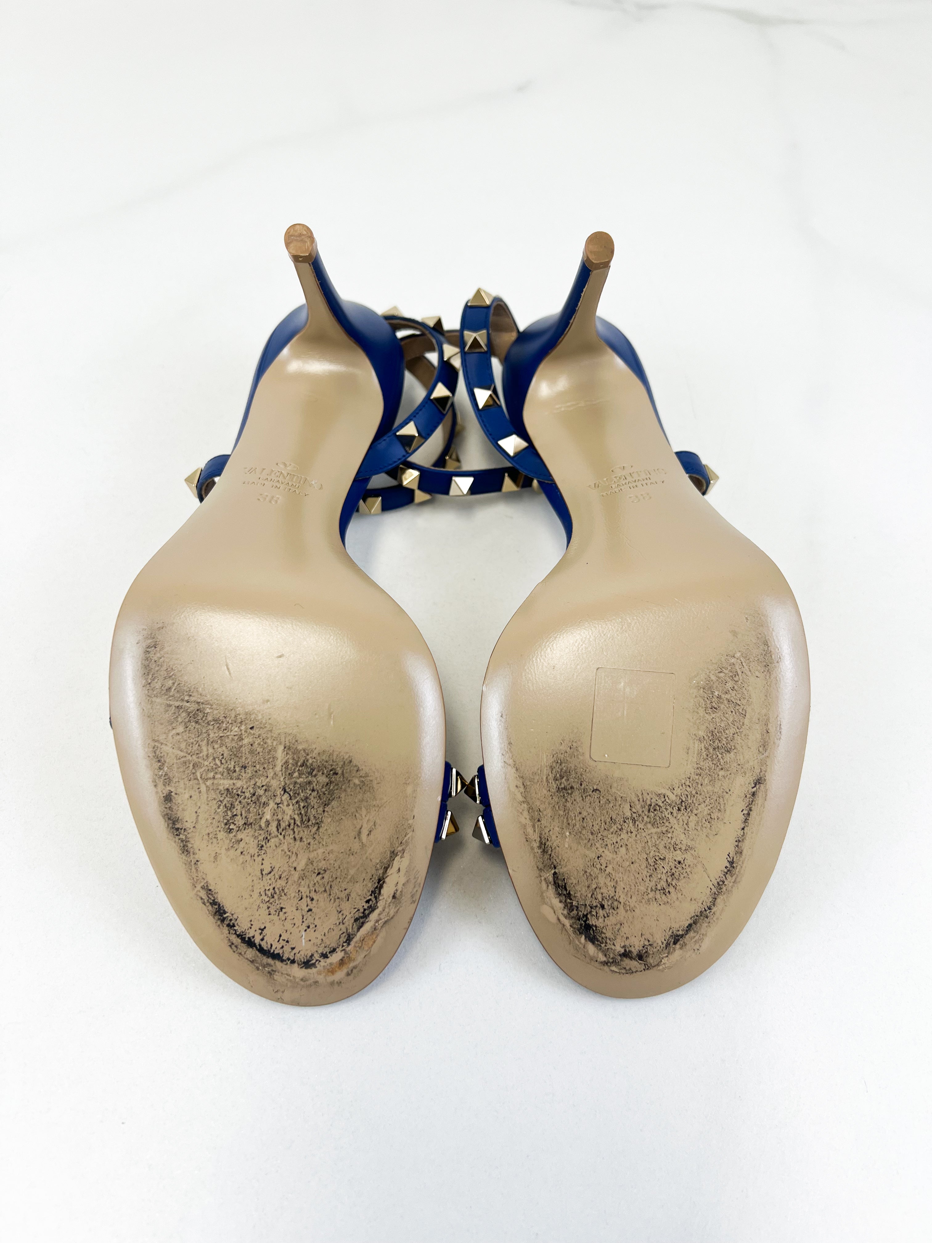 Valentino Leather Blue Rockstud Sandal Size 38