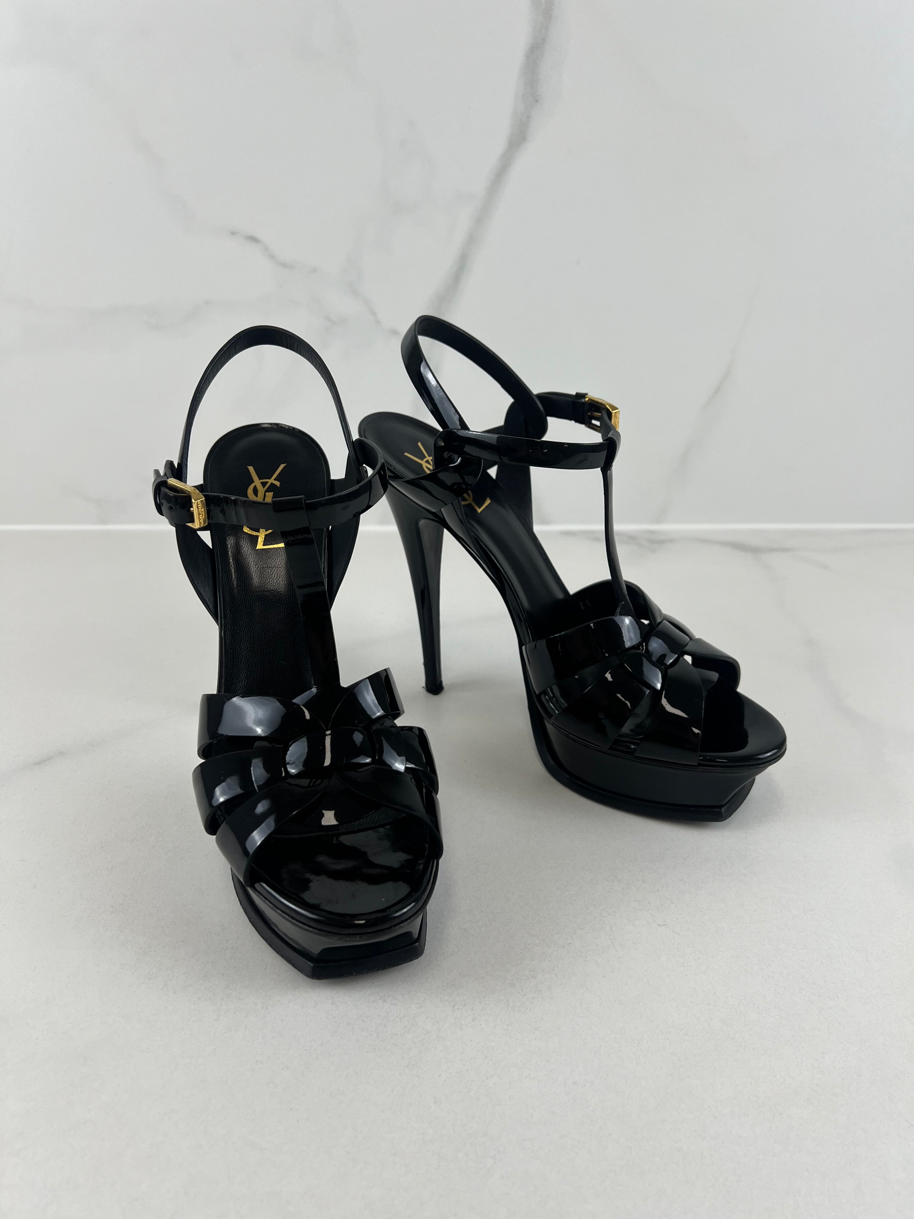 Saint Laurent Black Patent Tributes 135mm Size 40