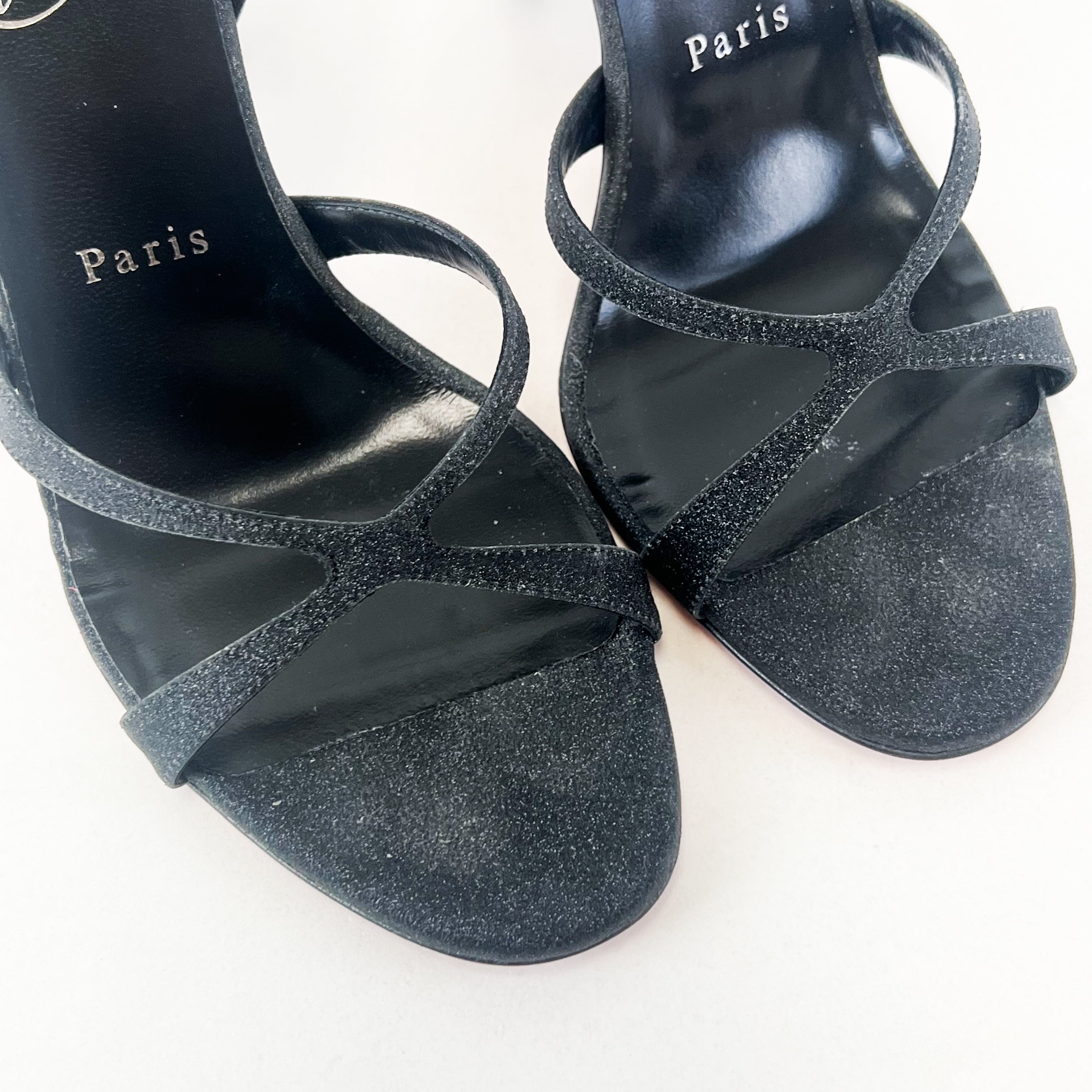 Christian Louboutin Black Glitter Emilie Sandal 100 Size 38.5