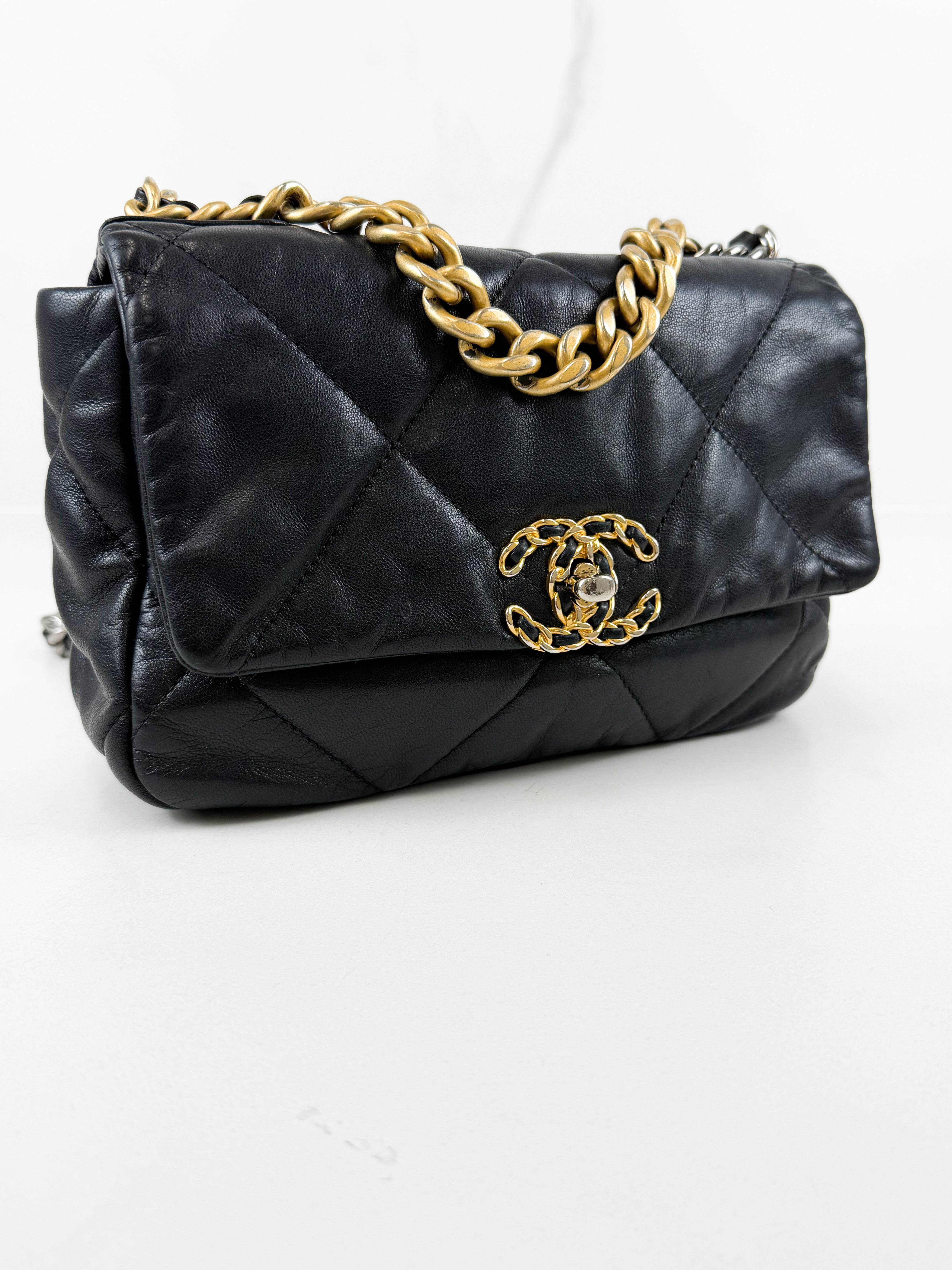 Chanel Black Small Lambskin 19 with Gold & Silver Tone Hardware