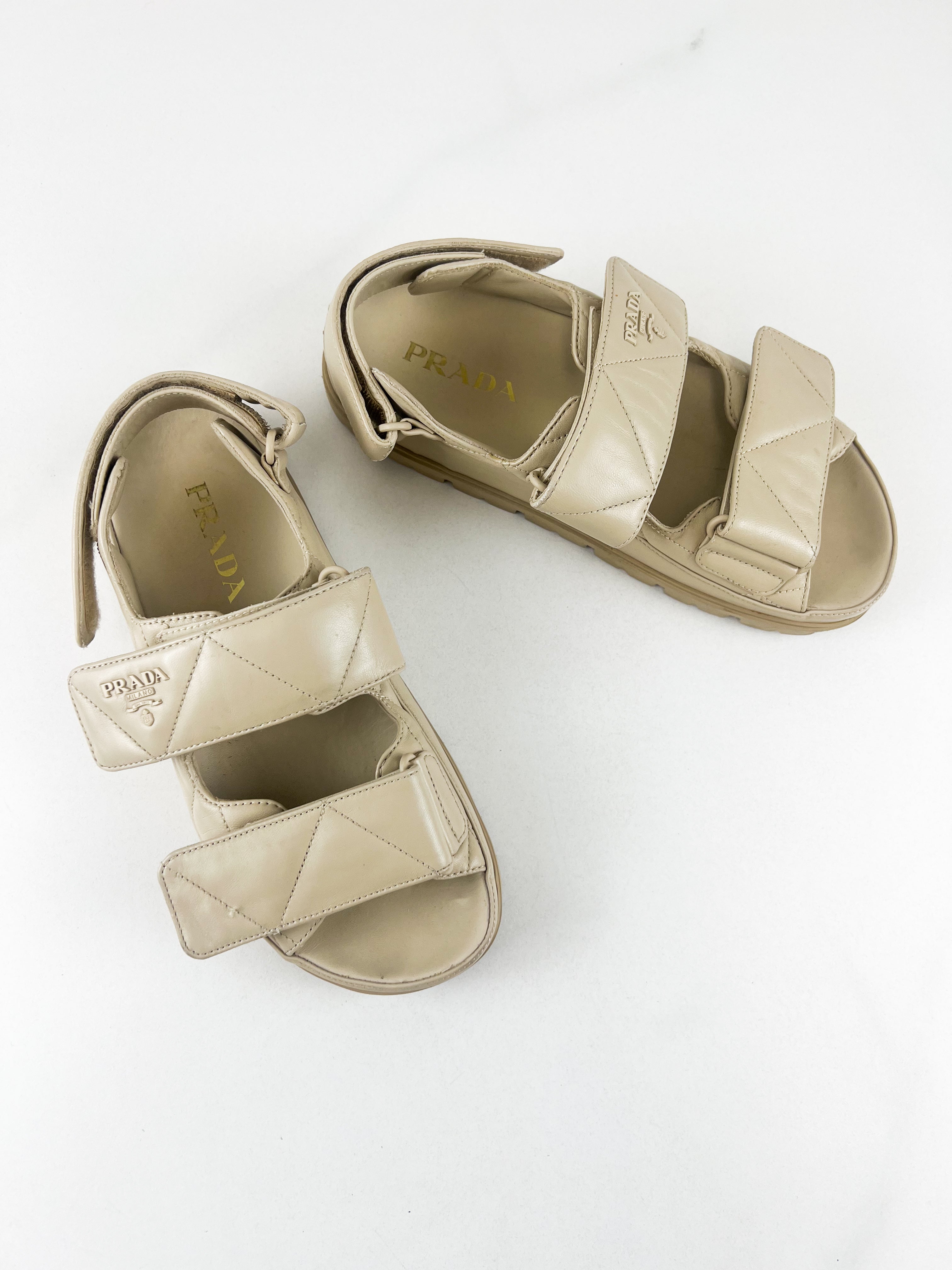 Prada Logo Quilted Leather Sandal Size 38