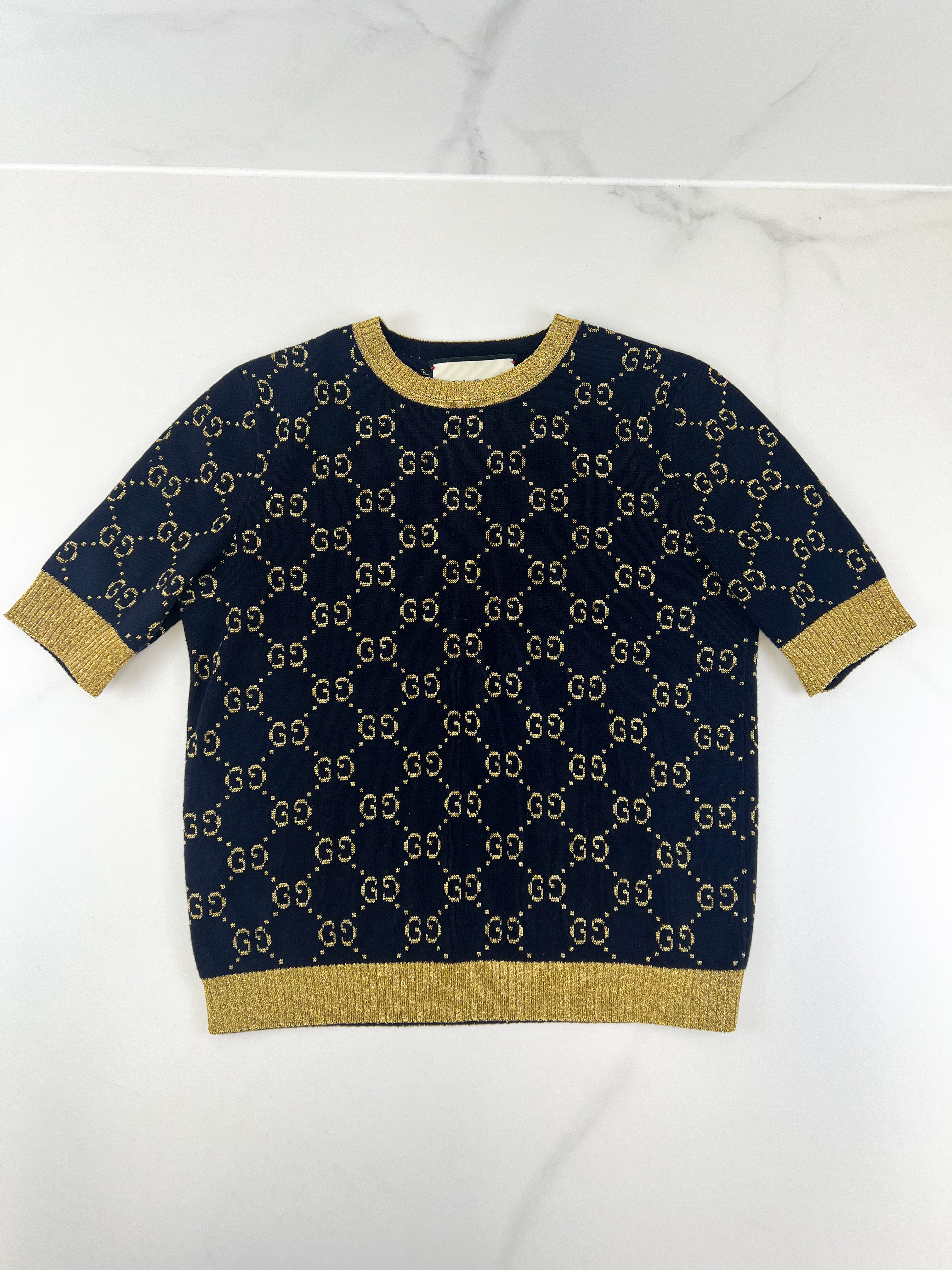 Gucci Jacquard Navy Knit Cotton Sweater Size XS