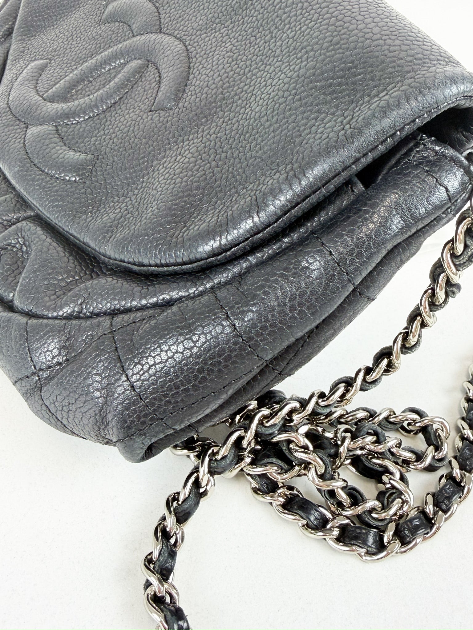 Chanel Black Half Moon Caviar CC WOC with SHW